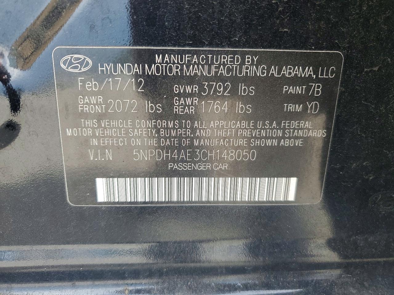 2012 Hyundai Elantra Limited Black vin: 5NPDH4AE3CH148050