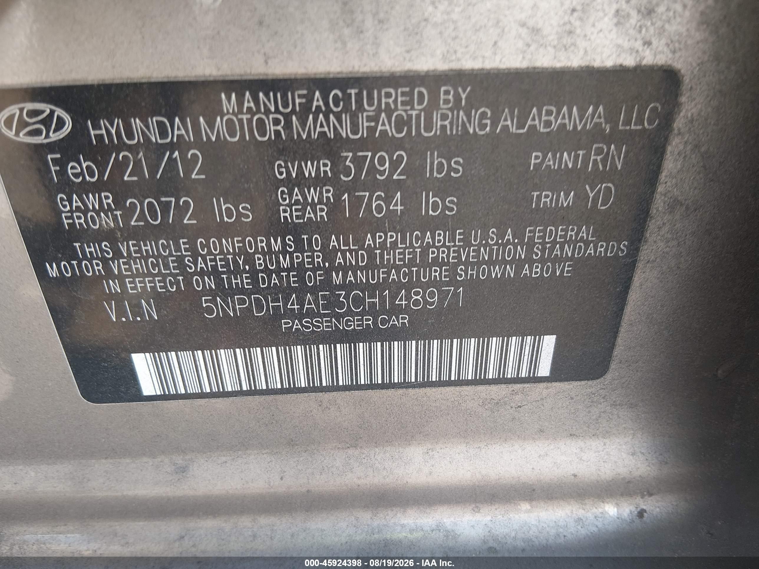 2012 Hyundai Elantra Gls Gray vin: 5NPDH4AE3CH148971