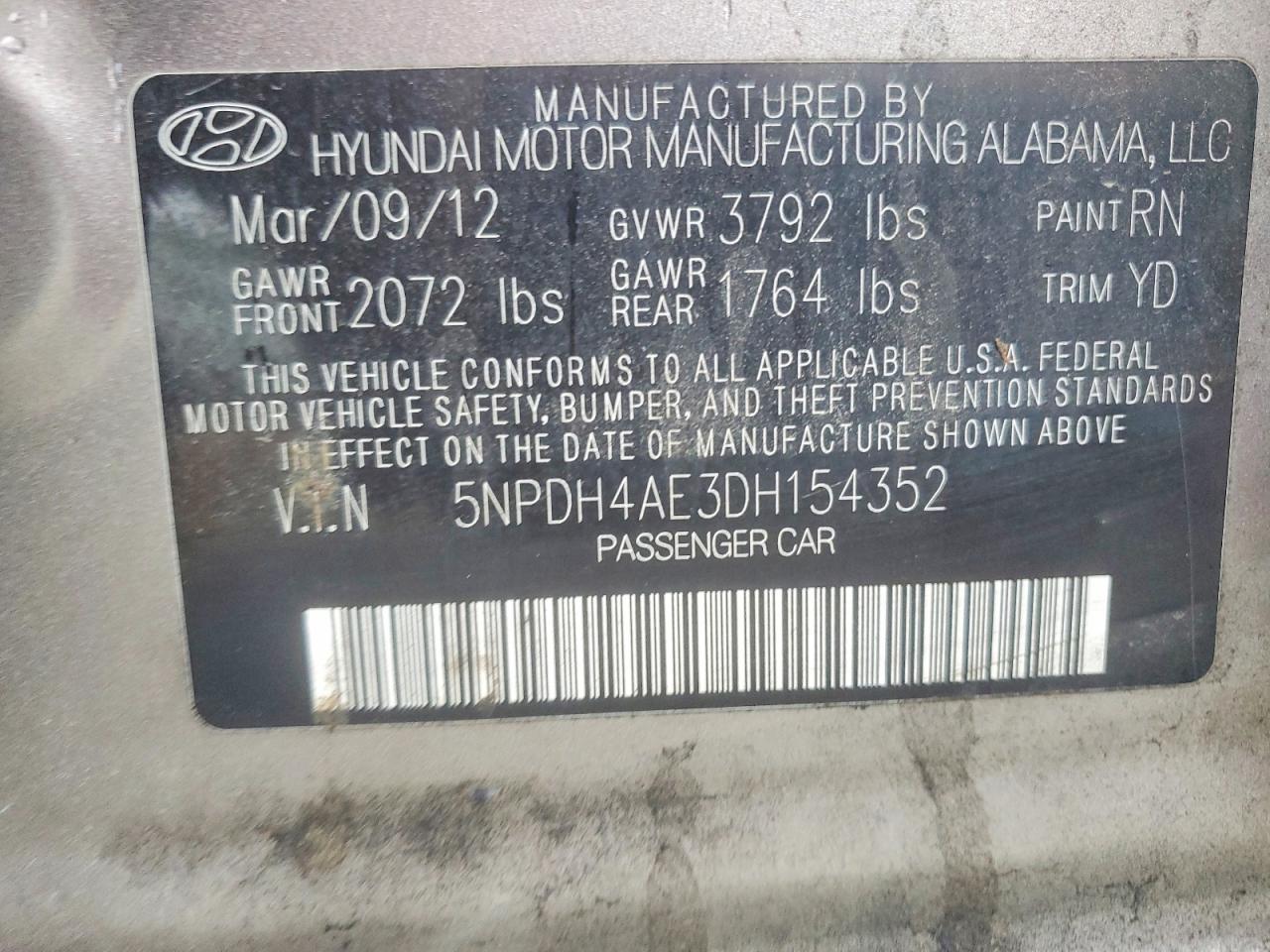 2013 Hyundai Elantra Gls Tan vin: 5NPDH4AE3DH154352
