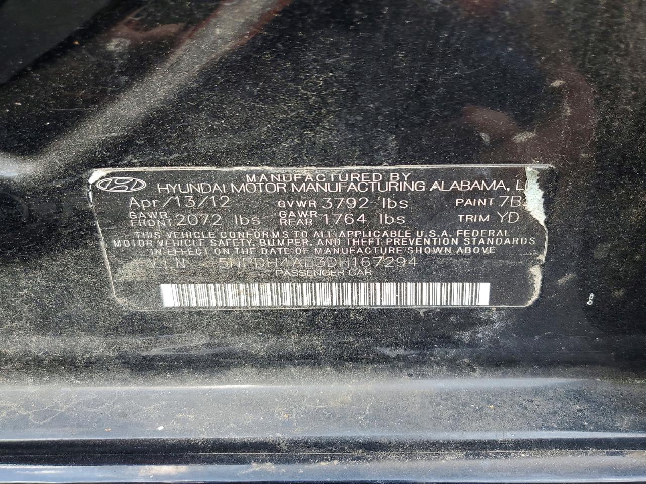 2013 Hyundai Elantra Gls Черный vin: 5NPDH4AE3DH167294