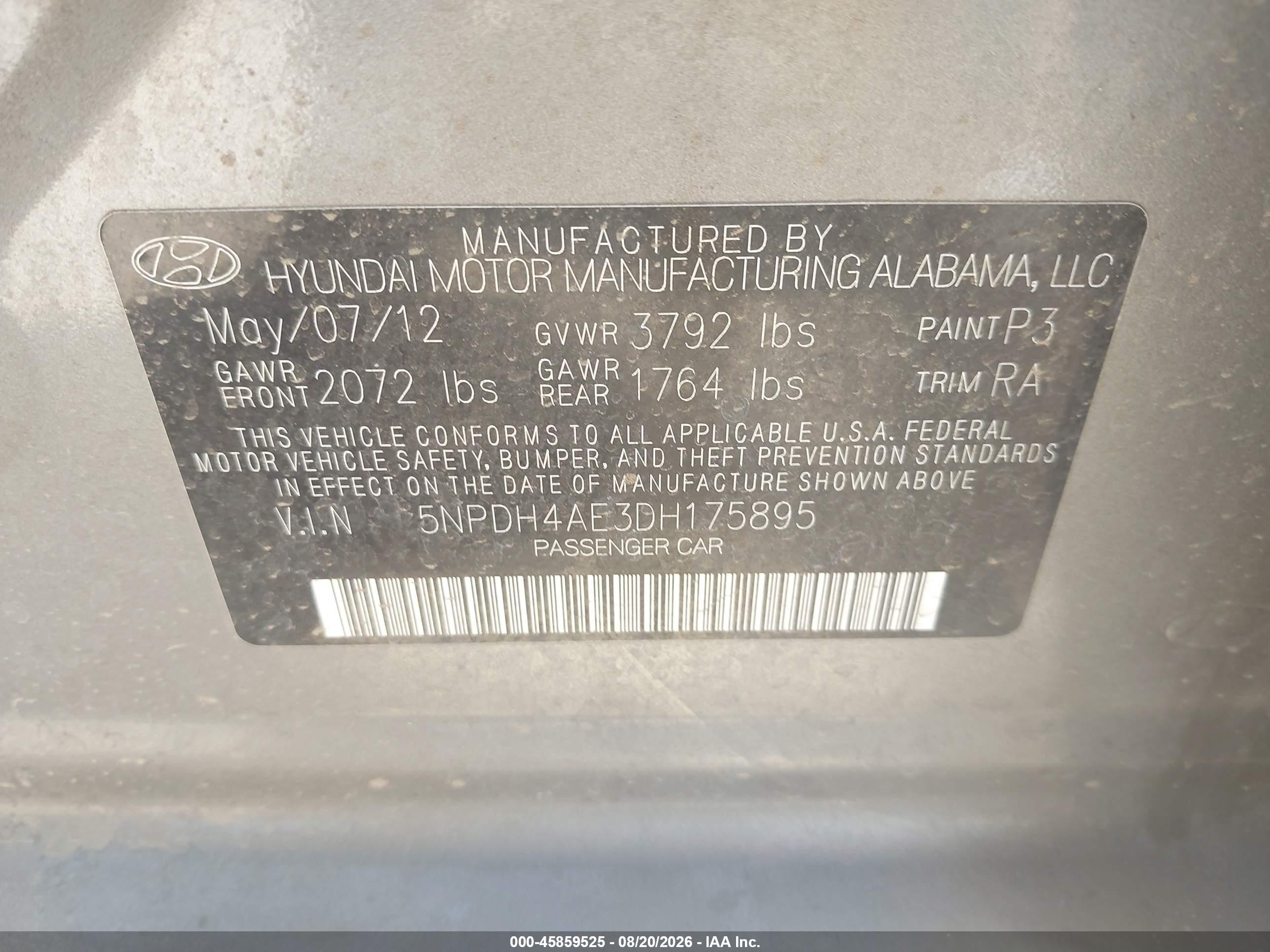 2013 Hyundai Elantra Limited Gray vin: 5NPDH4AE3DH175895