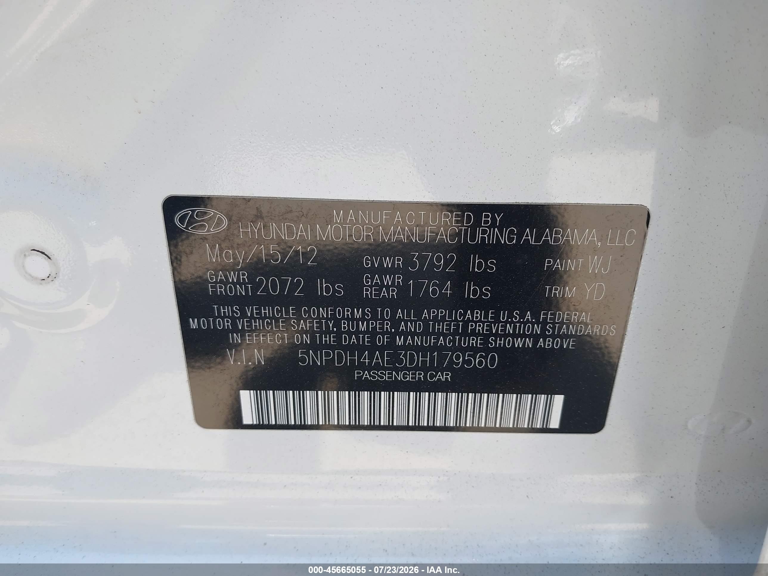2013 Hyundai Elantra Gls White vin: 5NPDH4AE3DH179560