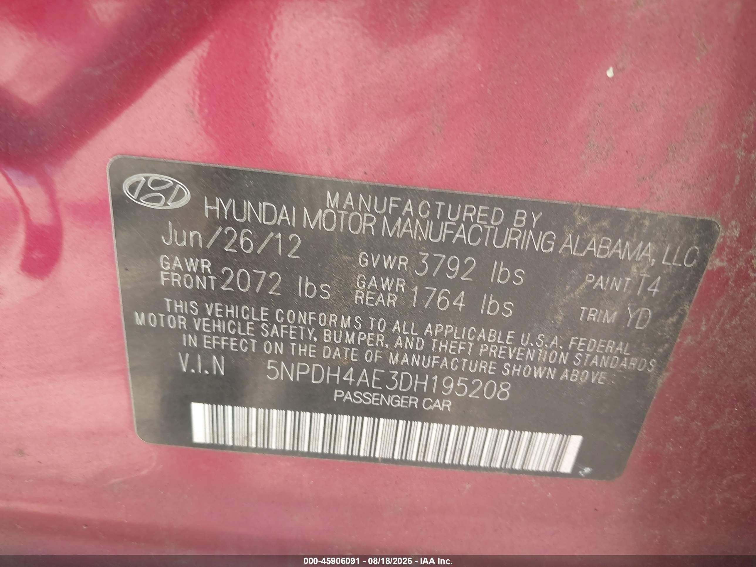 2013 Hyundai Elantra Gls Red vin: 5NPDH4AE3DH195208