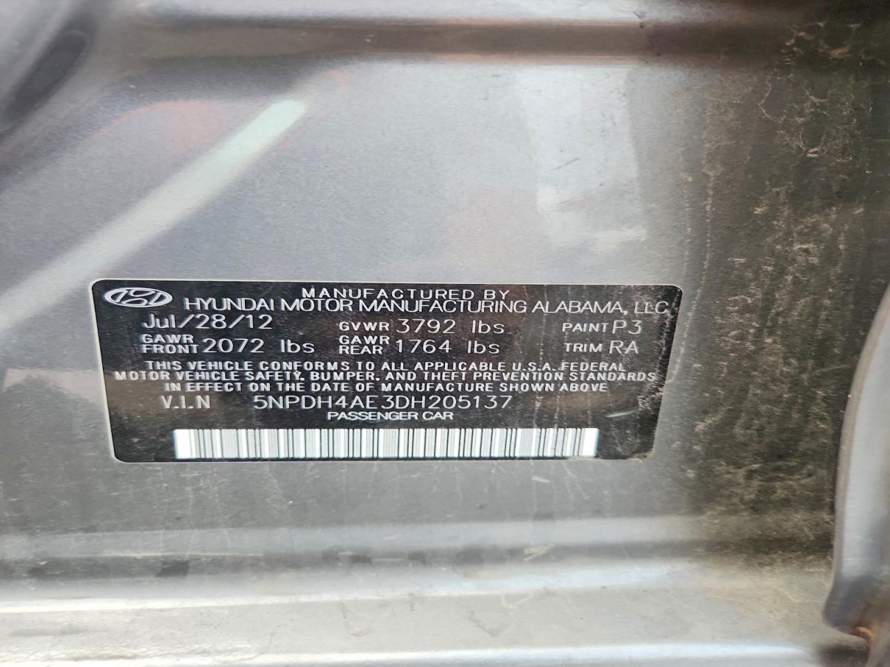 2013 Hyundai Elantra Gls Gray vin: 5NPDH4AE3DH205137