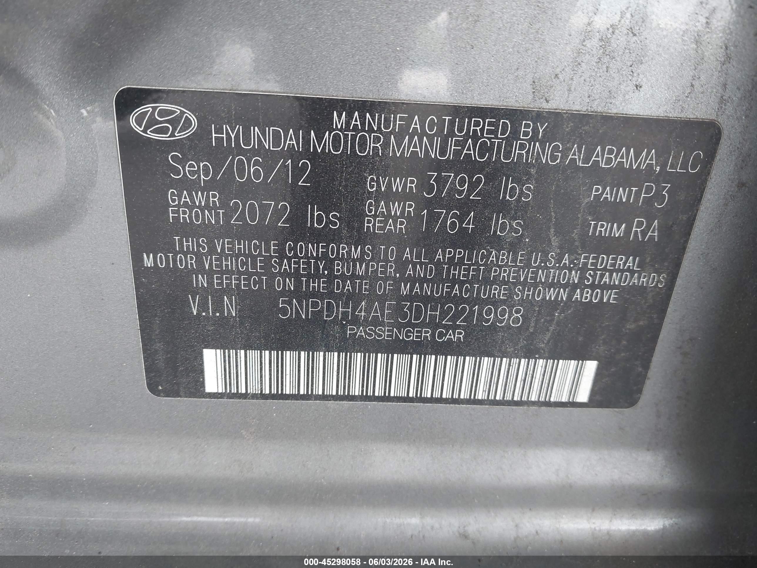 2013 Hyundai Elantra Gls Gray vin: 5NPDH4AE3DH221998
