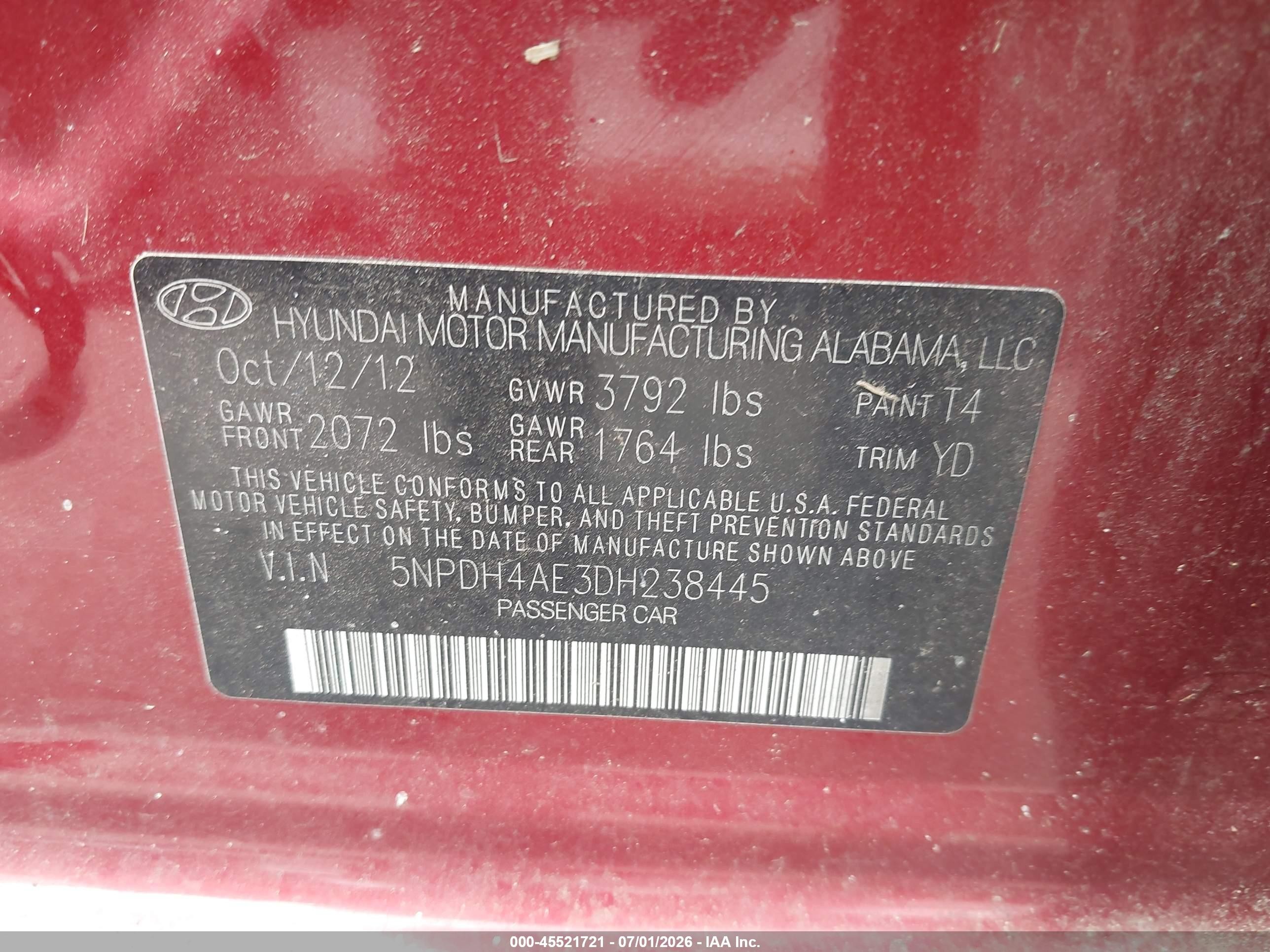 2013 Hyundai Elantra Gls Red vin: 5NPDH4AE3DH238445