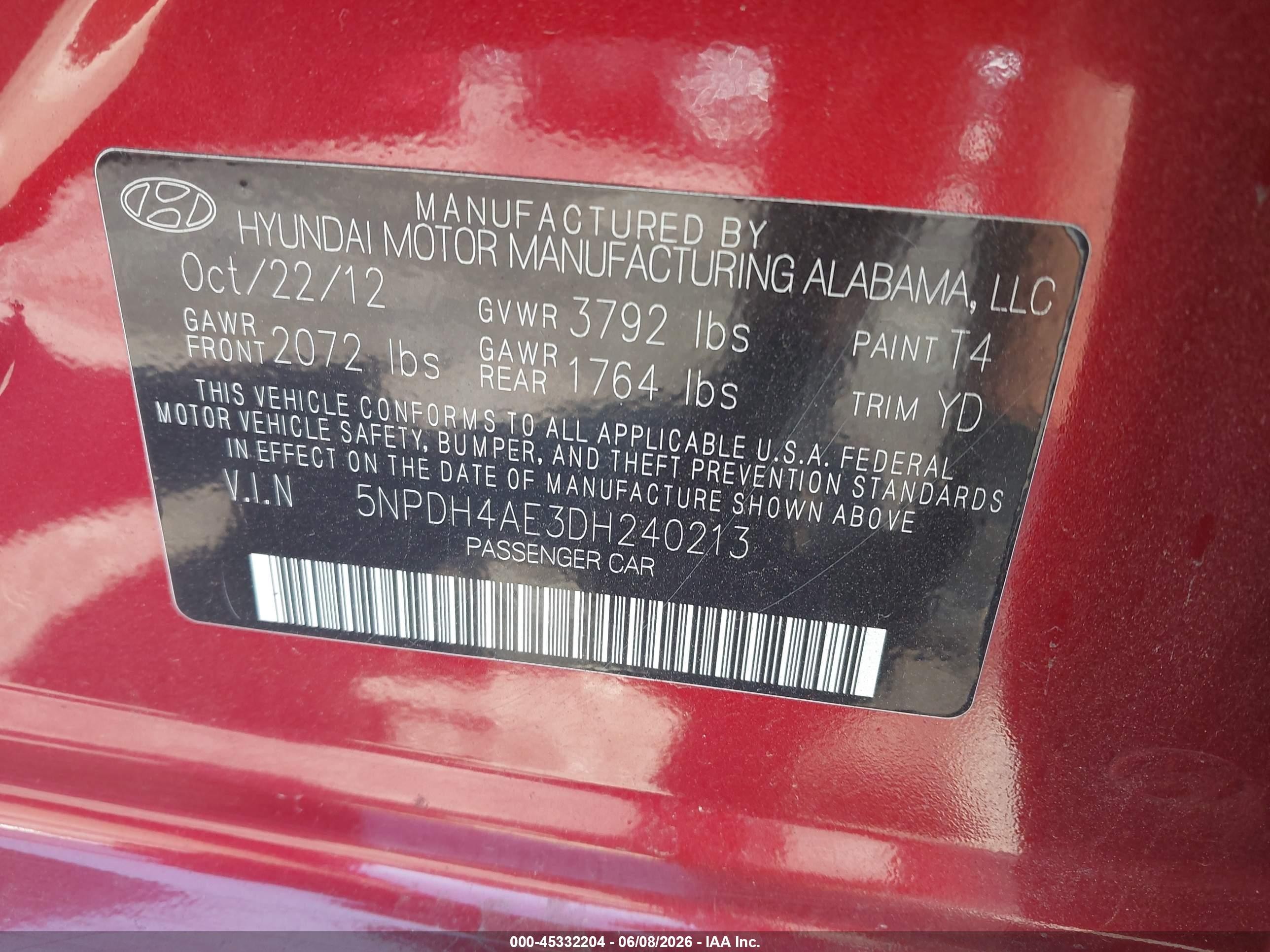 2013 Hyundai Elantra Gls Red vin: 5NPDH4AE3DH240213