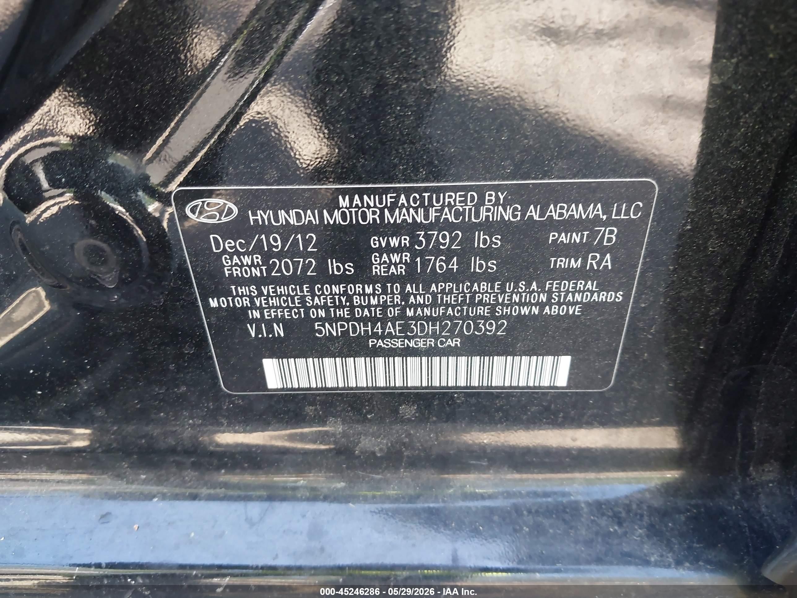 2013 Hyundai Elantra Gls Black vin: 5NPDH4AE3DH270392