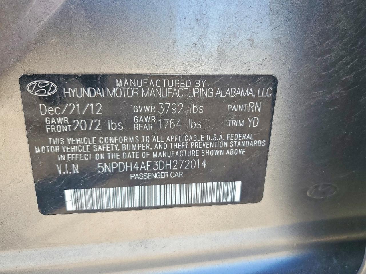 2013 Hyundai Elantra Gls Gray vin: 5NPDH4AE3DH272014