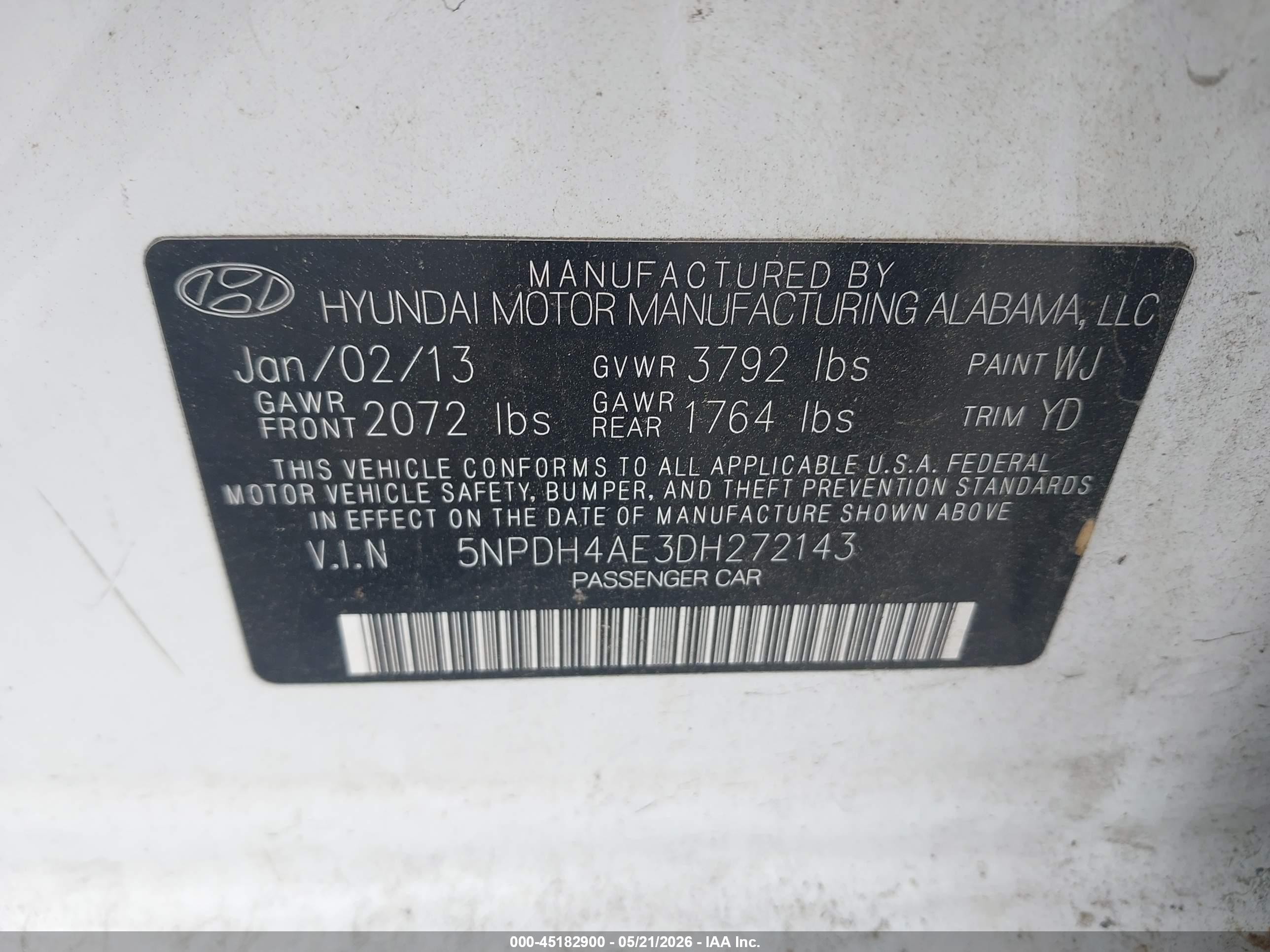2013 Hyundai Elantra Gls White vin: 5NPDH4AE3DH272143