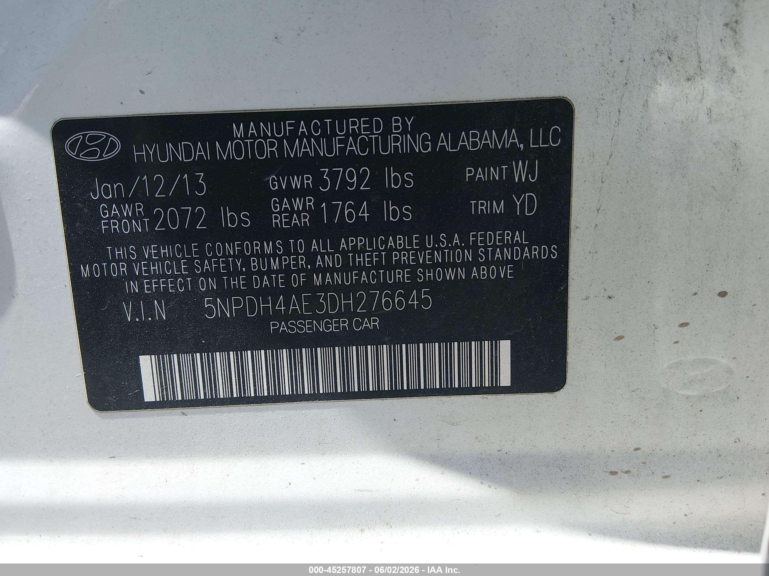 2013 Hyundai Elantra Gls White vin: 5NPDH4AE3DH276645