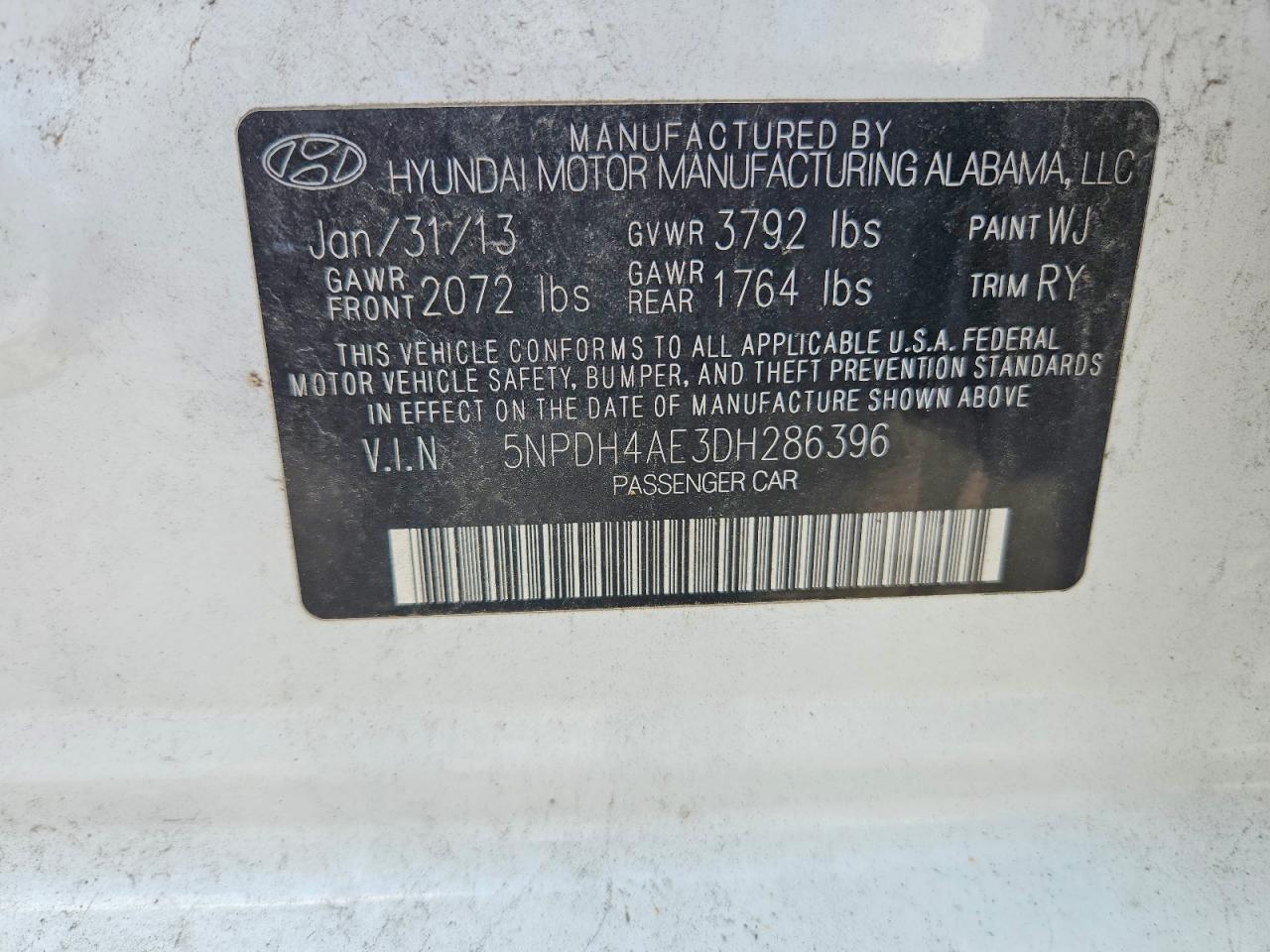 2013 Hyundai Elantra Limited White vin: 5NPDH4AE3DH286396