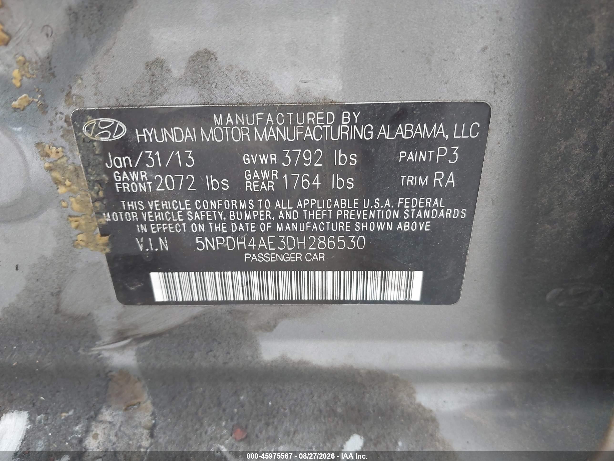 2013 Hyundai Elantra Limited Серый vin: 5NPDH4AE3DH286530