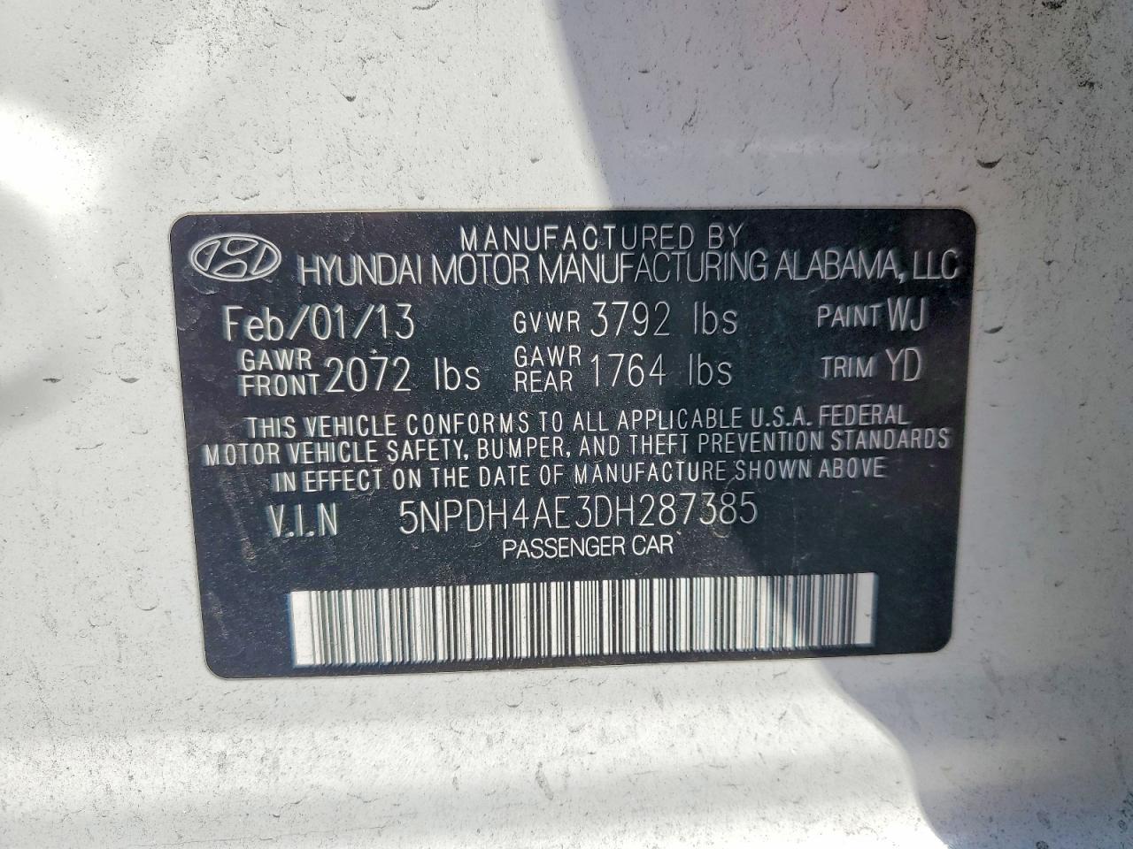 2013 Hyundai Elantra Gls White vin: 5NPDH4AE3DH287385