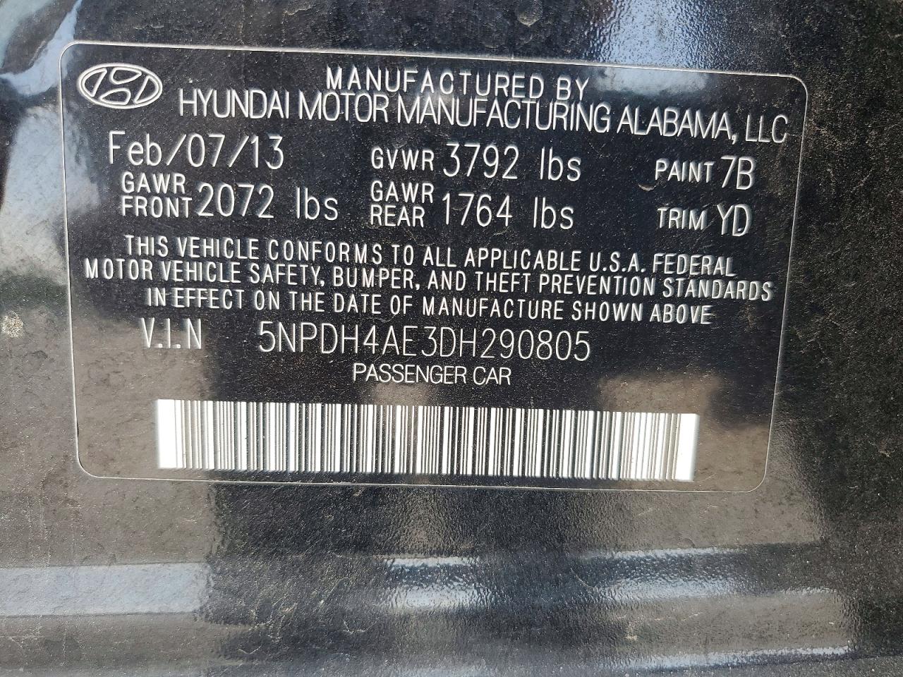 2013 Hyundai Elantra Gls Black vin: 5NPDH4AE3DH290805