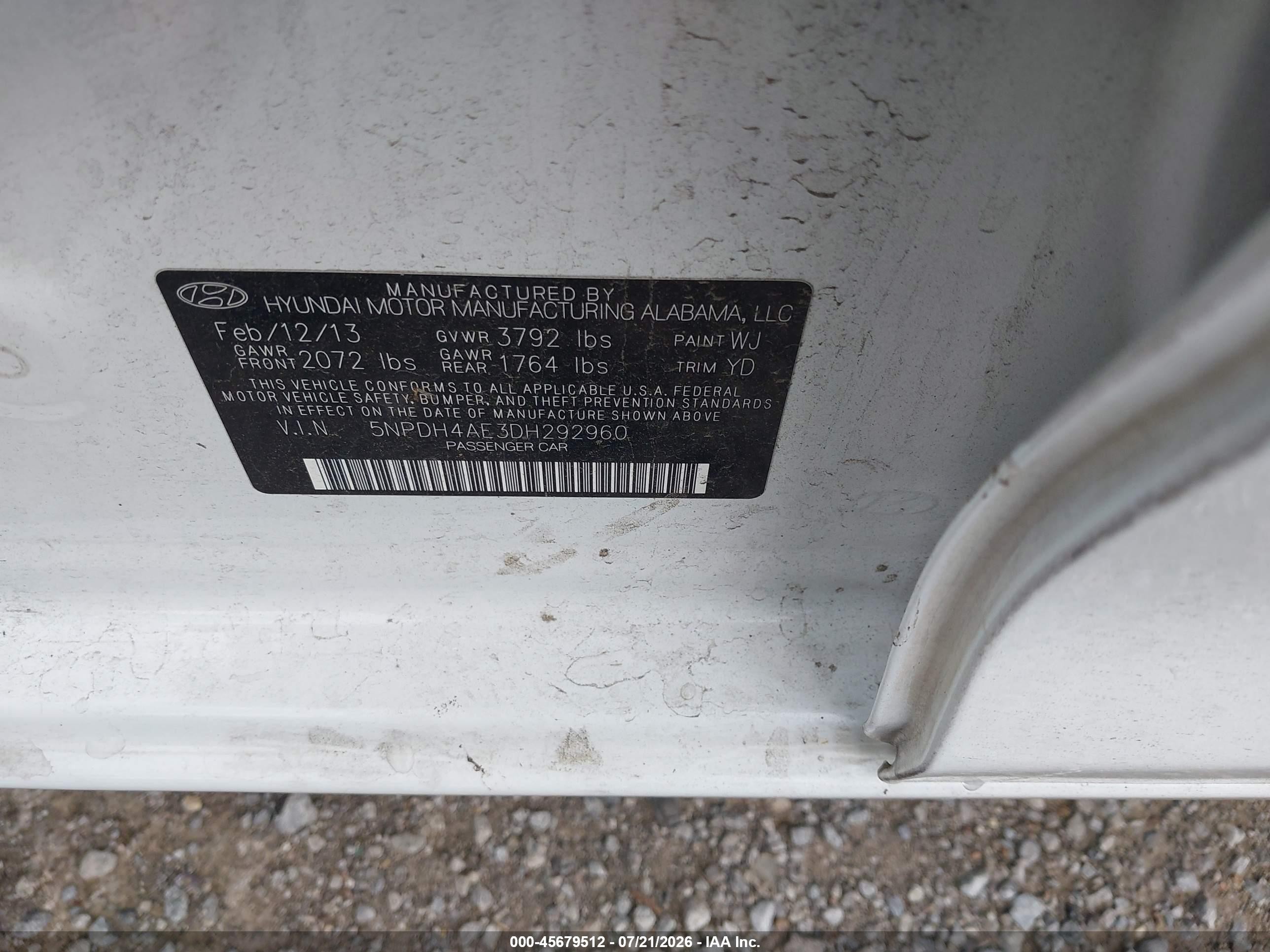 2013 Hyundai Elantra Limited White vin: 5NPDH4AE3DH292960