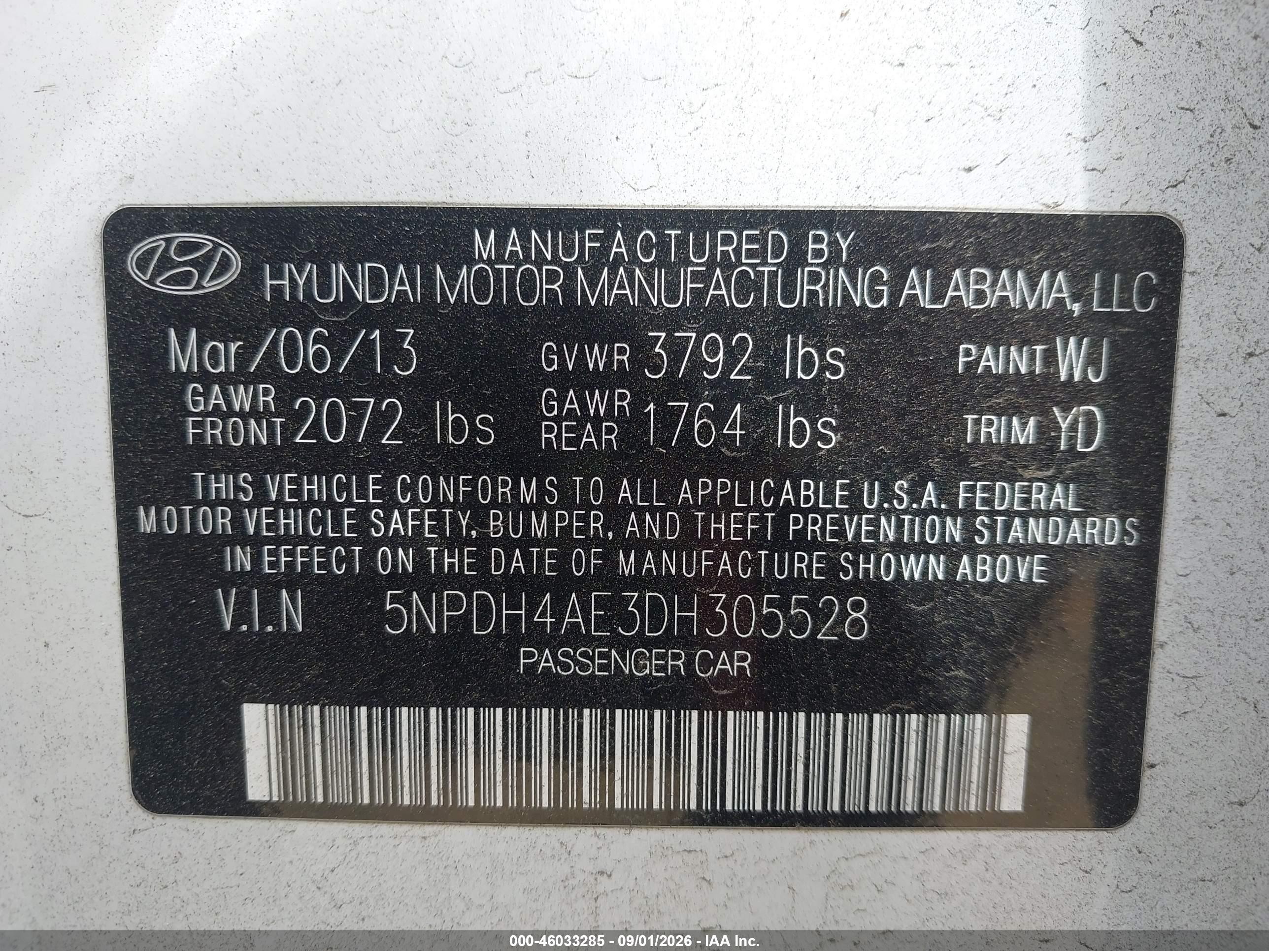 2013 Hyundai Elantra Gls White vin: 5NPDH4AE3DH305528