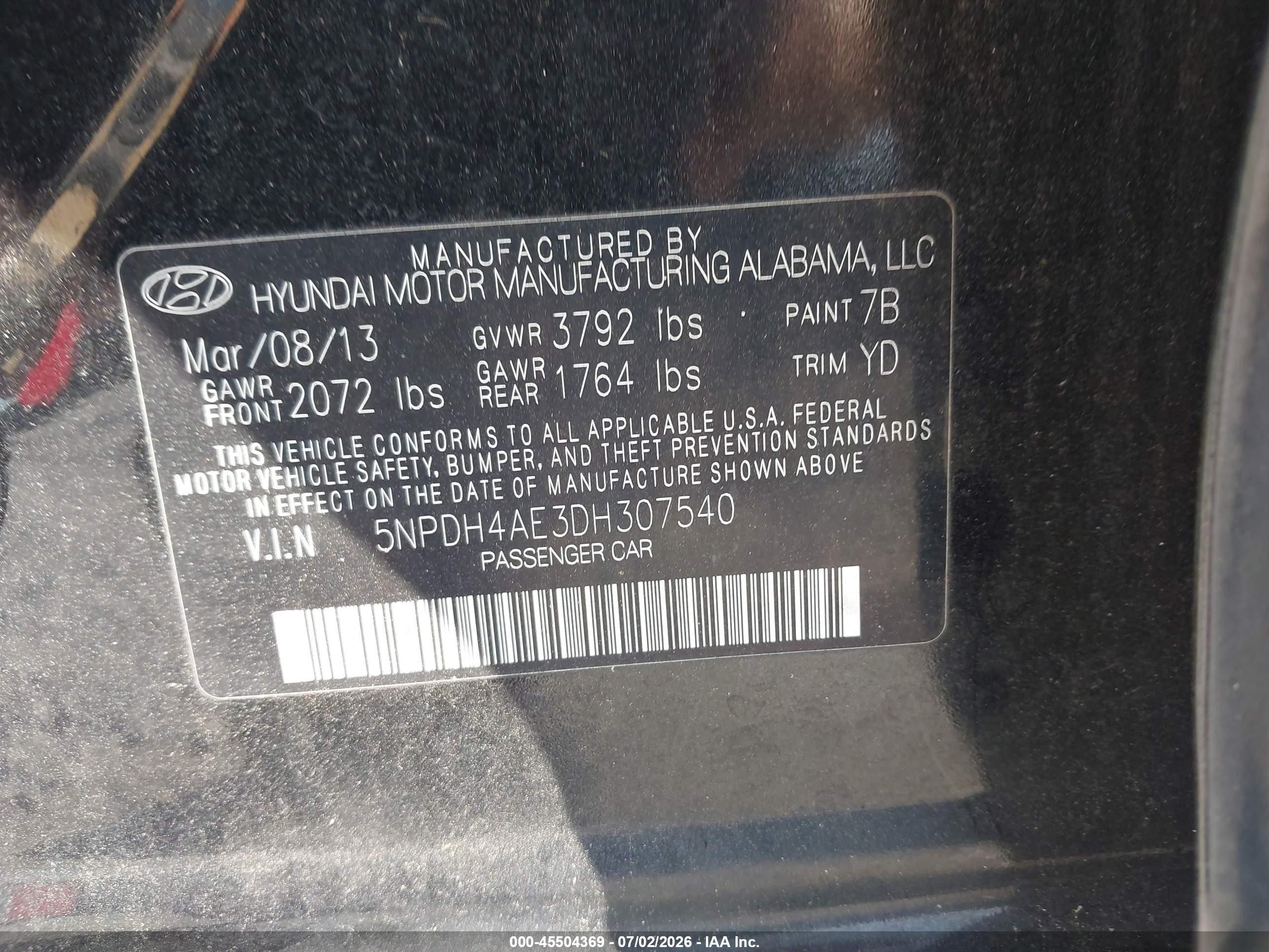 2013 Hyundai Elantra Gls Black vin: 5NPDH4AE3DH307540