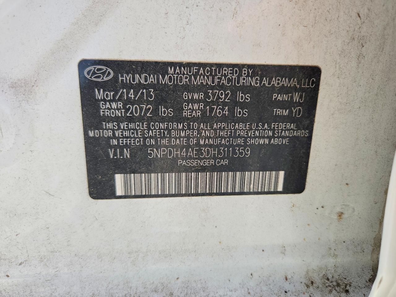 2013 Hyundai Elantra Gls Белый vin: 5NPDH4AE3DH311359