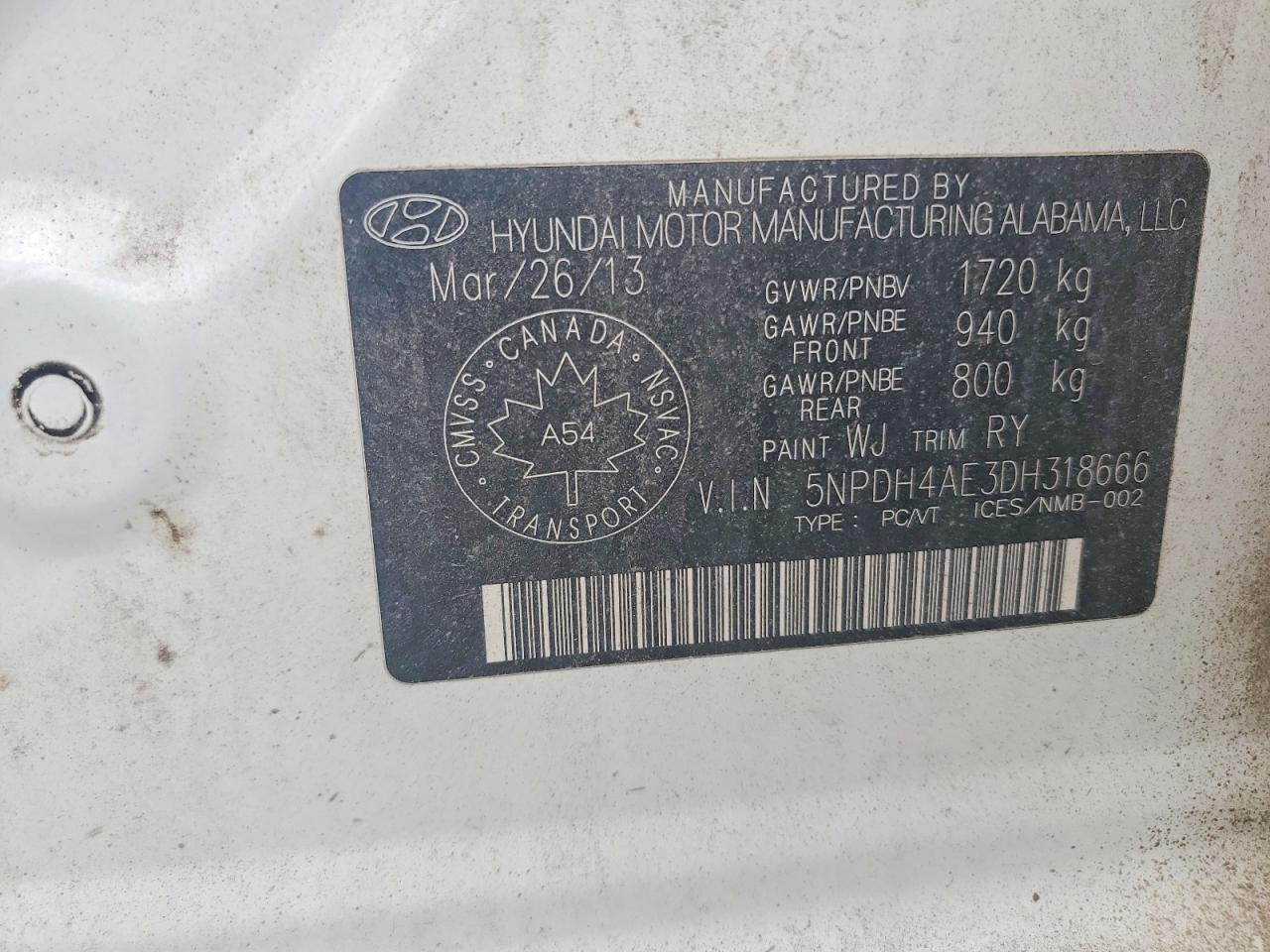2013 Hyundai Elantra Gls White vin: 5NPDH4AE3DH318666