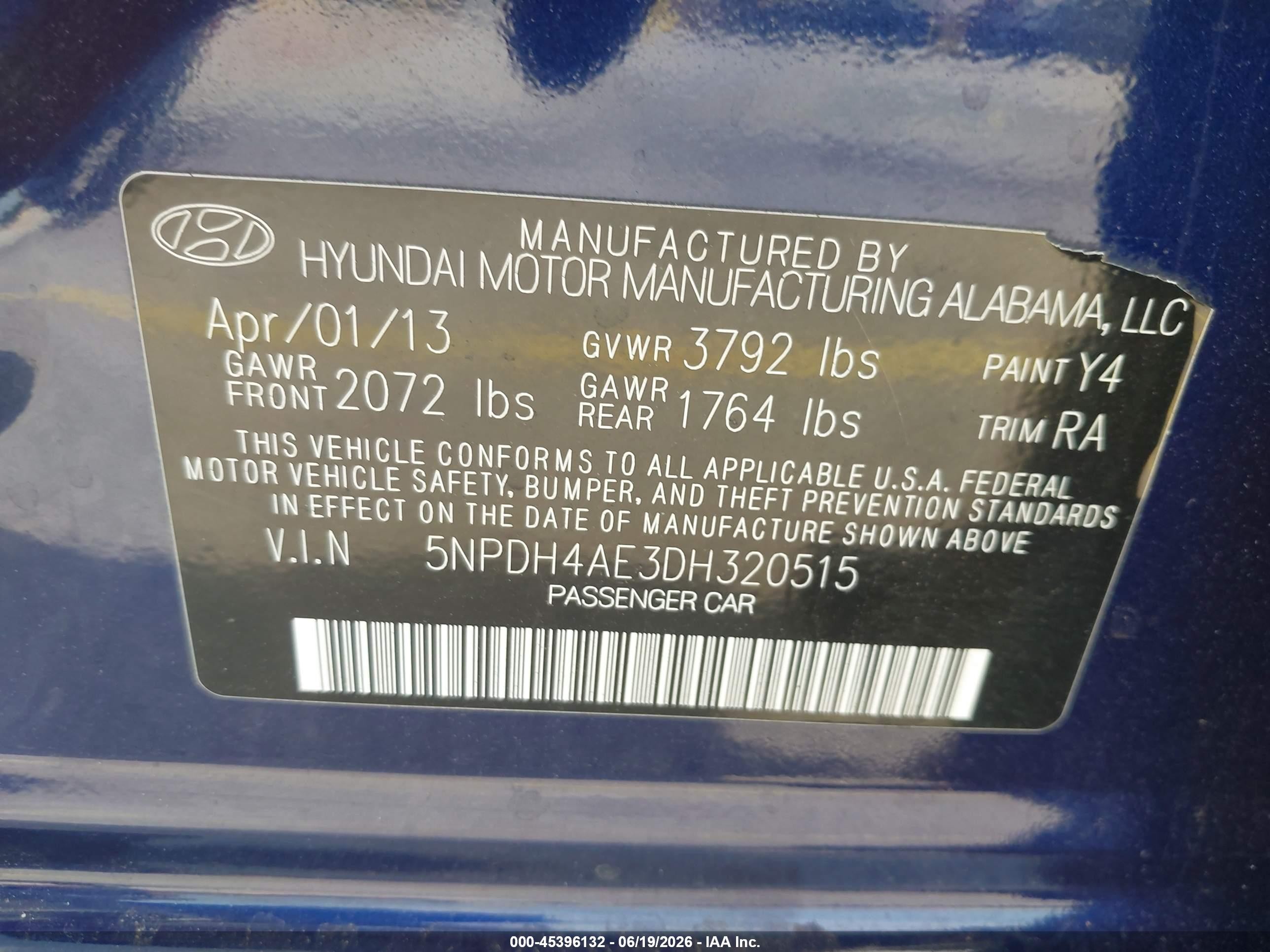 2013 Hyundai Elantra Gls Dark Blue vin: 5NPDH4AE3DH320515