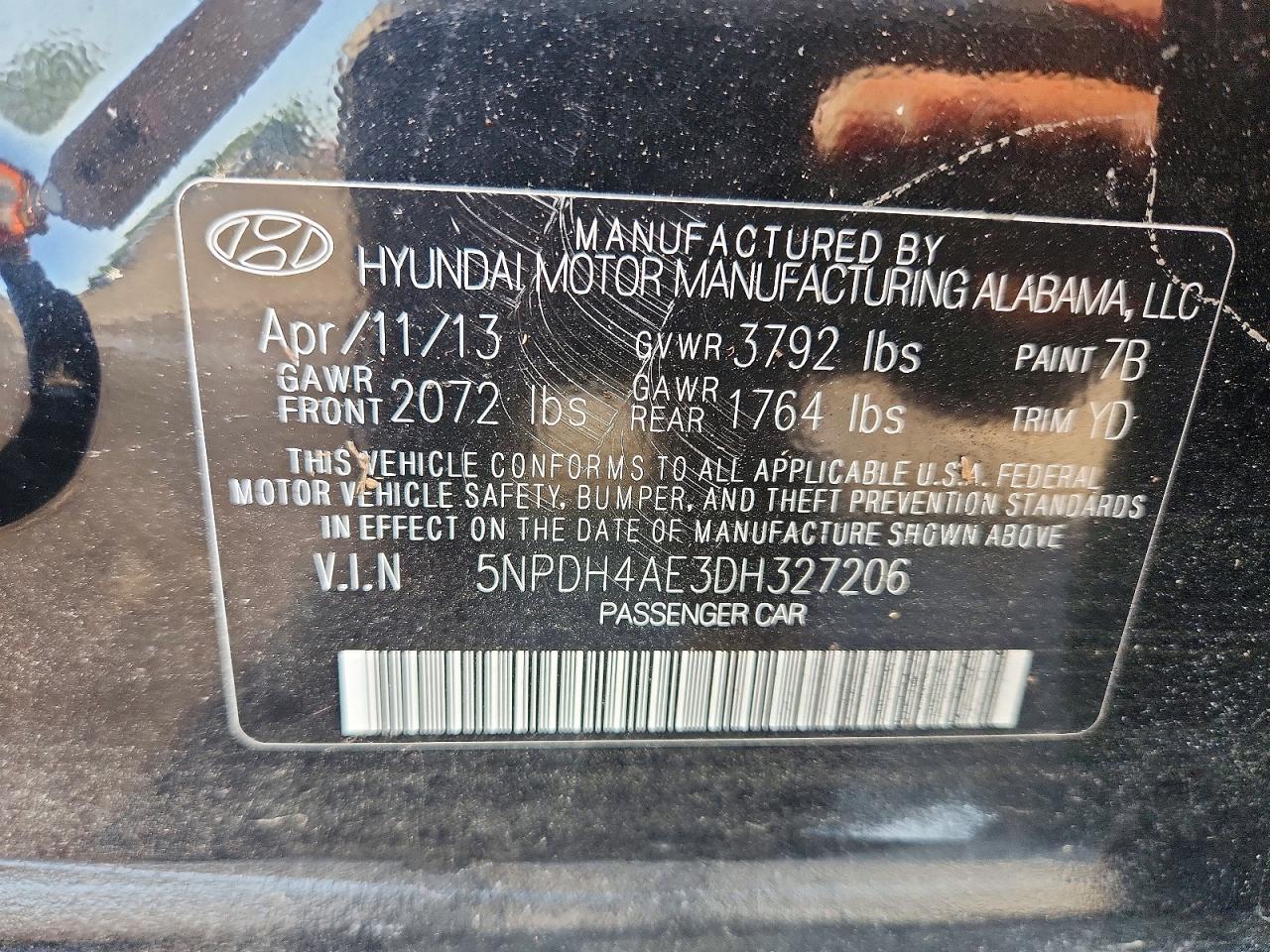 2013 Hyundai Elantra Limited Black vin: 5NPDH4AE3DH327206