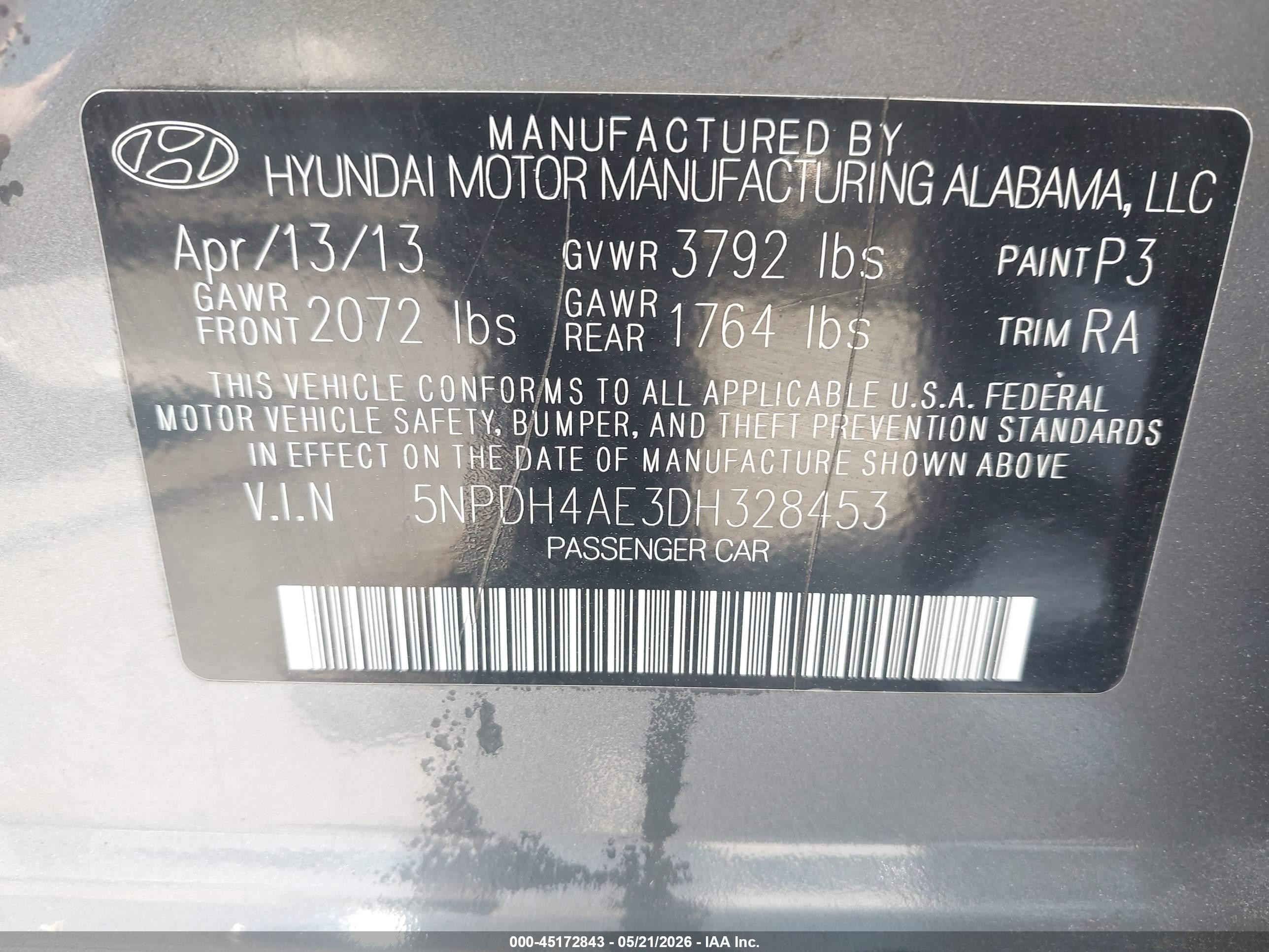 2013 Hyundai Elantra Limited Gray vin: 5NPDH4AE3DH328453