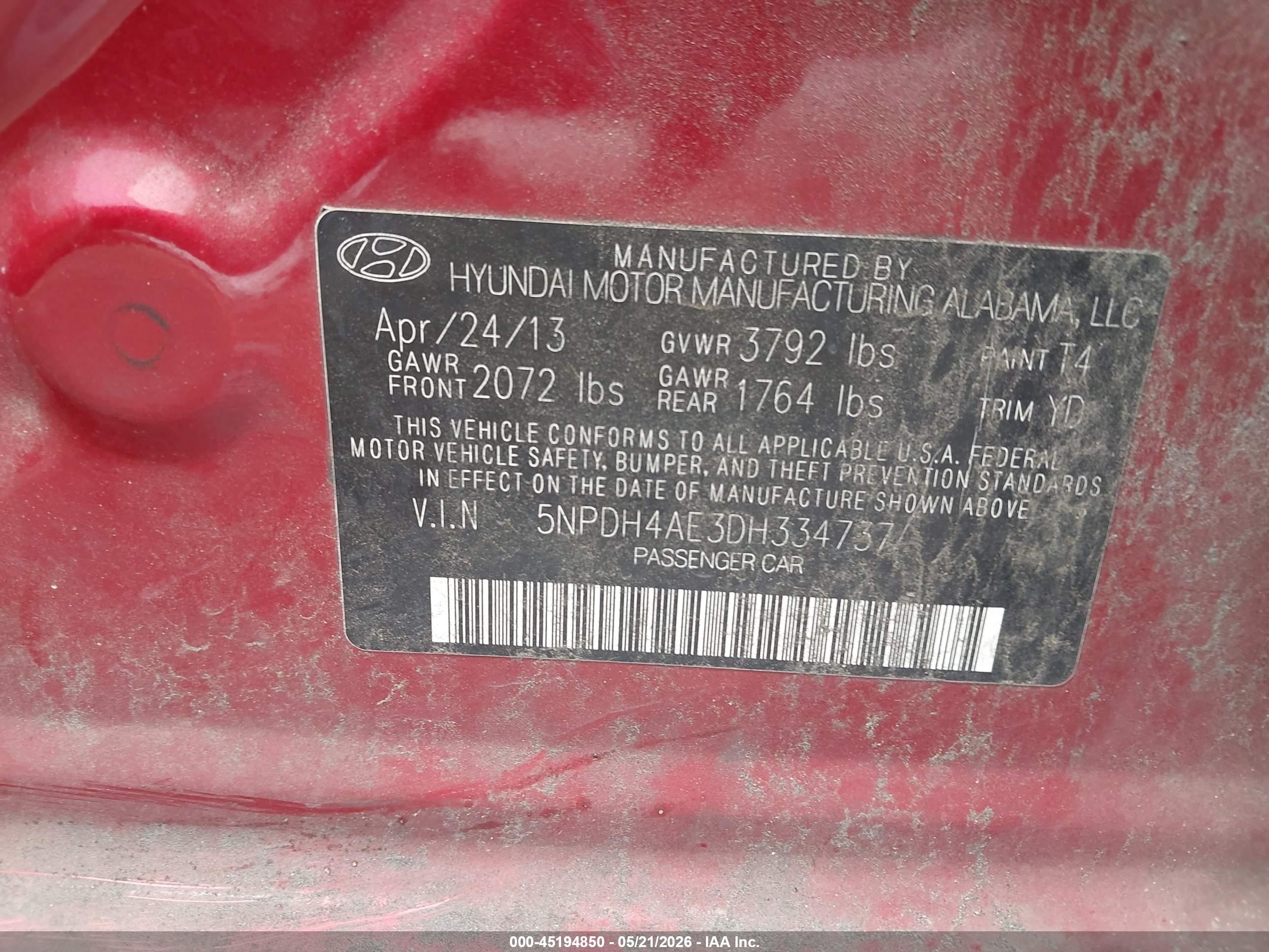 2013 Hyundai Elantra Gls Red vin: 5NPDH4AE3DH334737