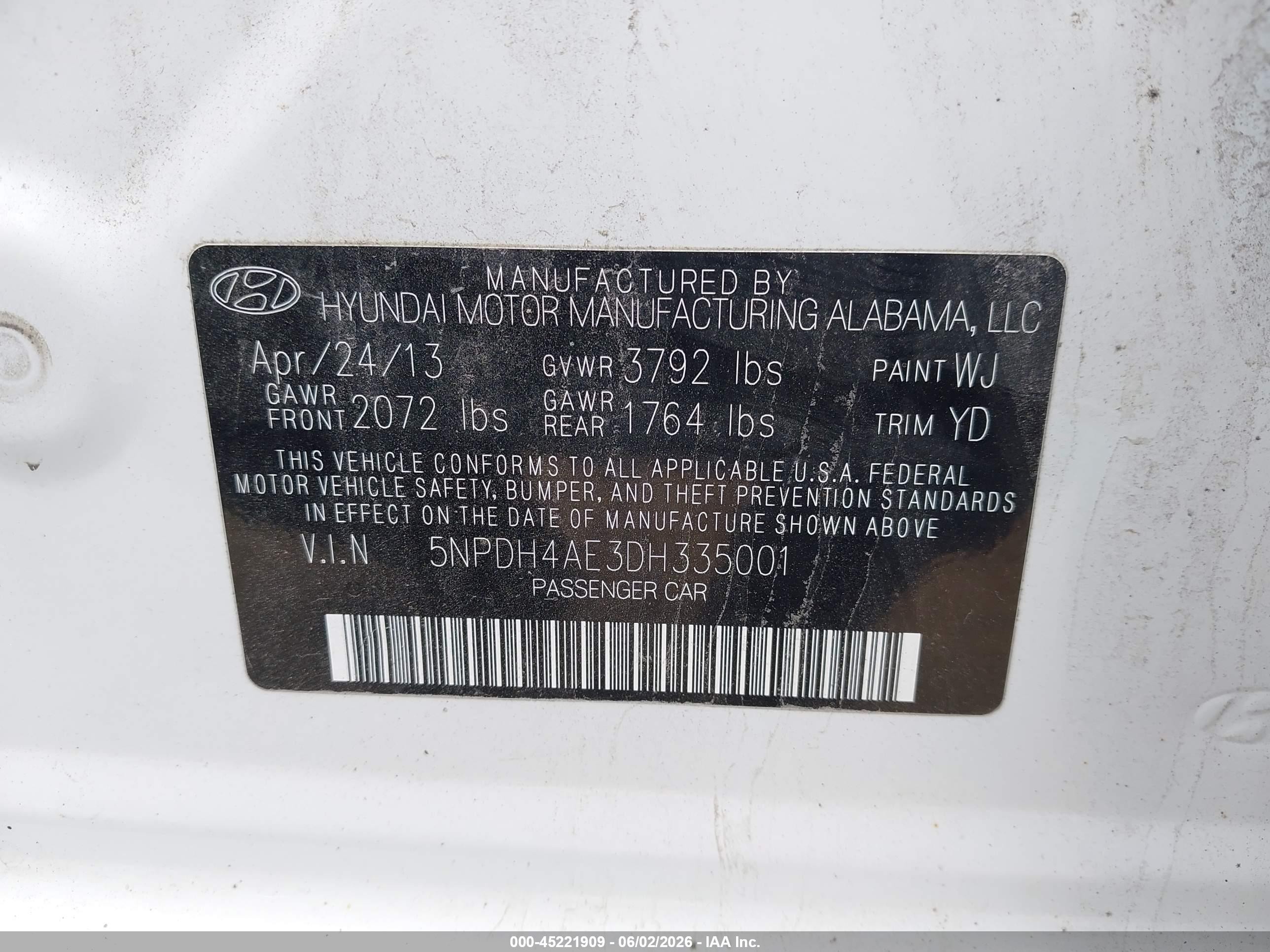 2013 Hyundai Elantra Gls White vin: 5NPDH4AE3DH335001