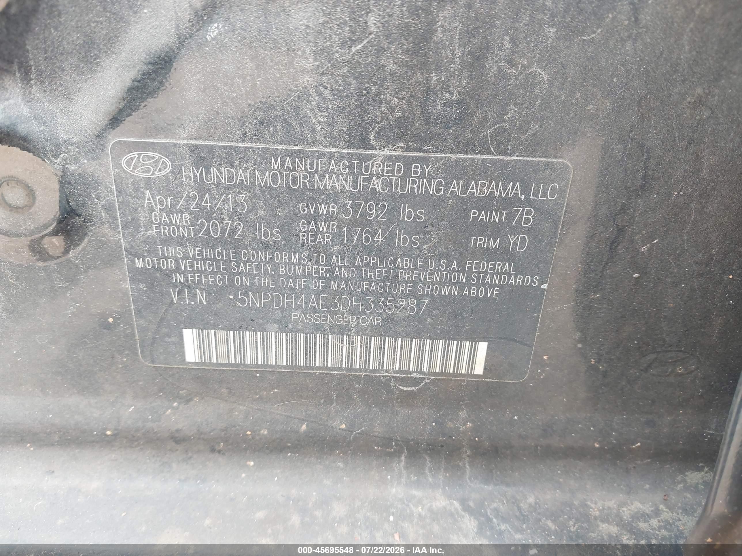 2013 Hyundai Elantra Gls Black vin: 5NPDH4AE3DH335287