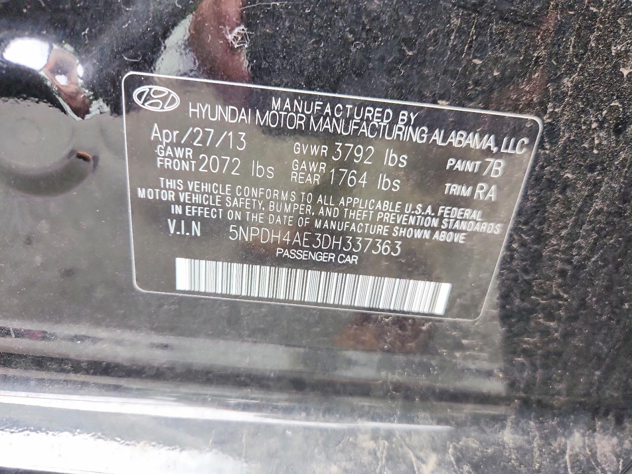 2013 Hyundai Elantra Gls Black vin: 5NPDH4AE3DH337363