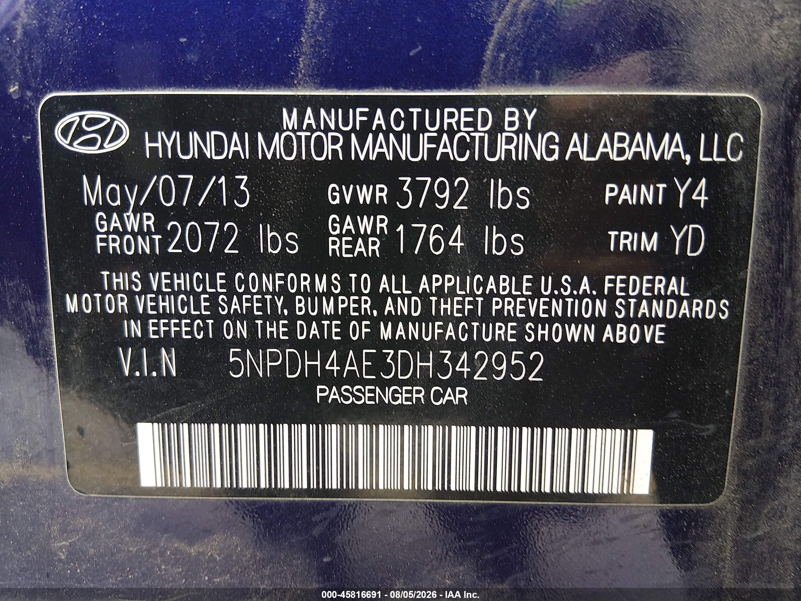 2013 Hyundai Elantra Gls Blue vin: 5NPDH4AE3DH342952