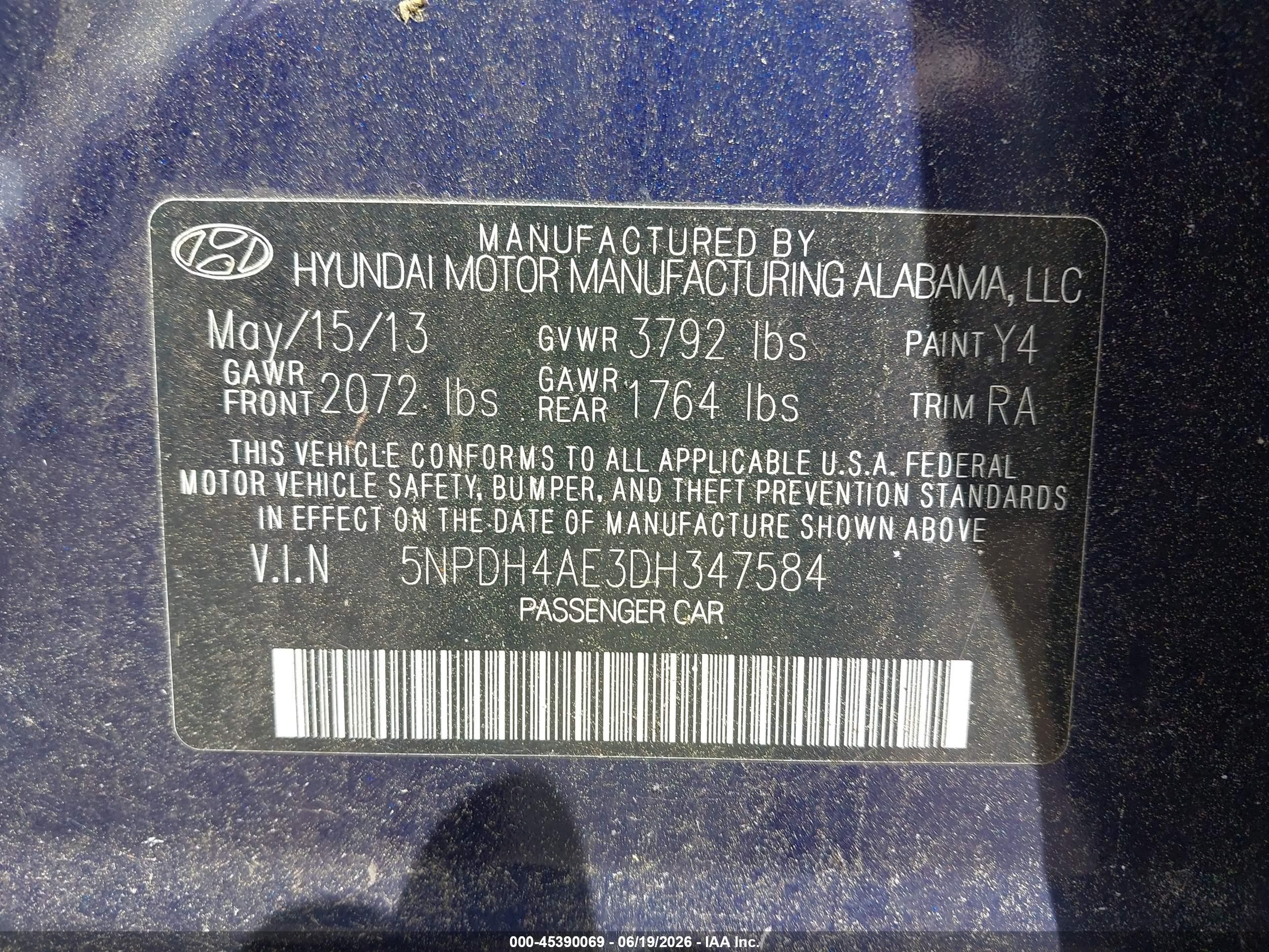 2013 Hyundai Elantra Gls Blue vin: 5NPDH4AE3DH347584