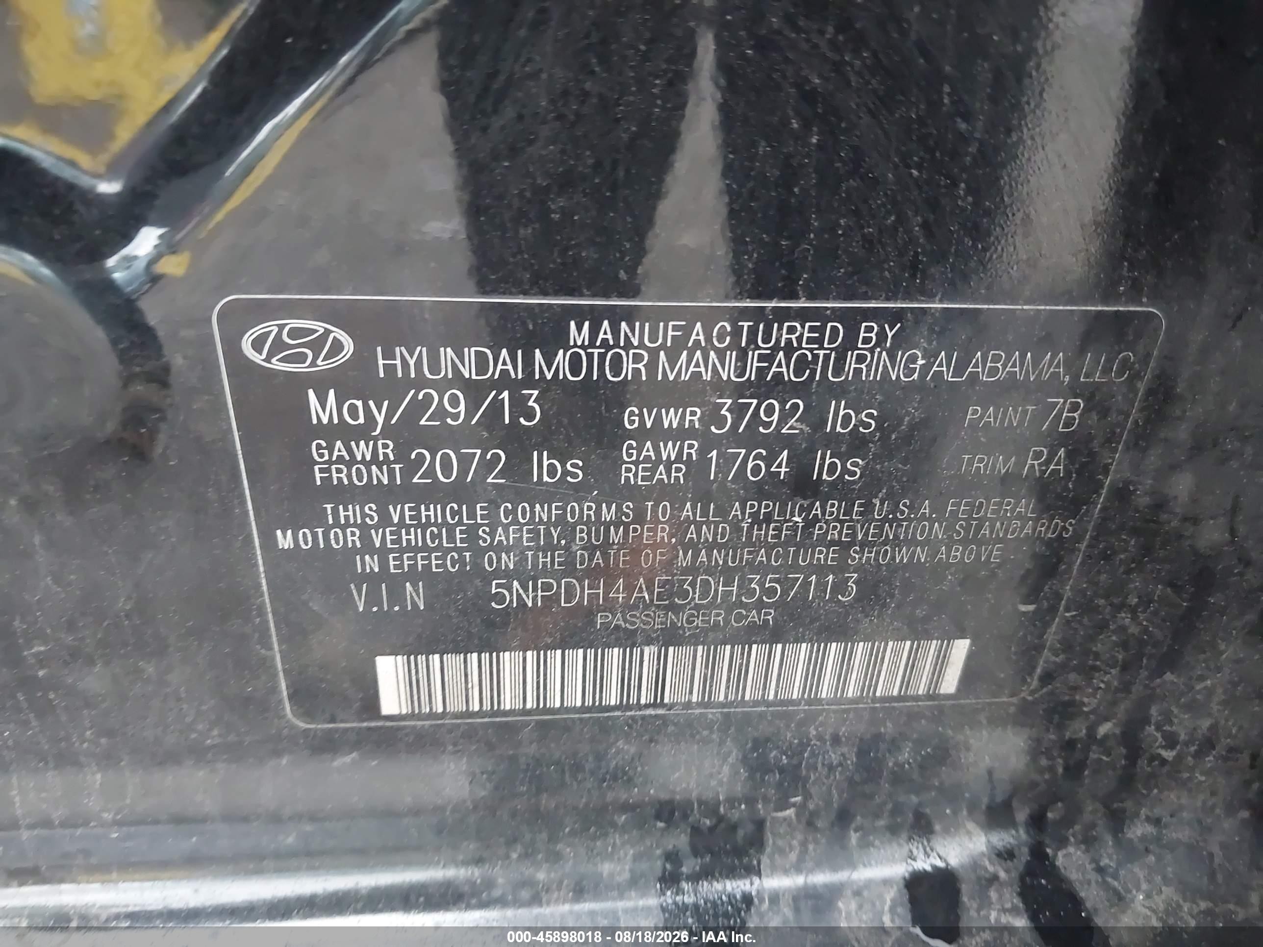 2013 Hyundai Elantra Gls/limited Black vin: 5NPDH4AE3DH357113