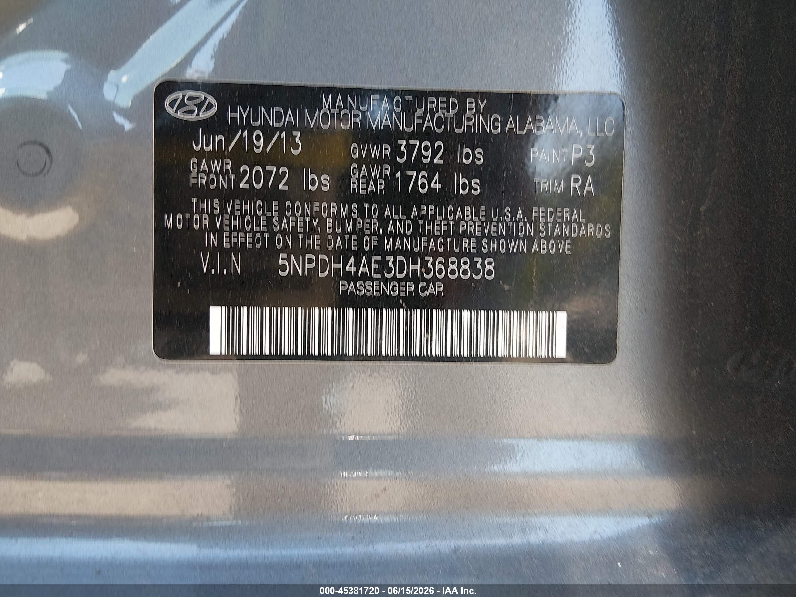 2013 Hyundai Elantra Gls Gray vin: 5NPDH4AE3DH368838