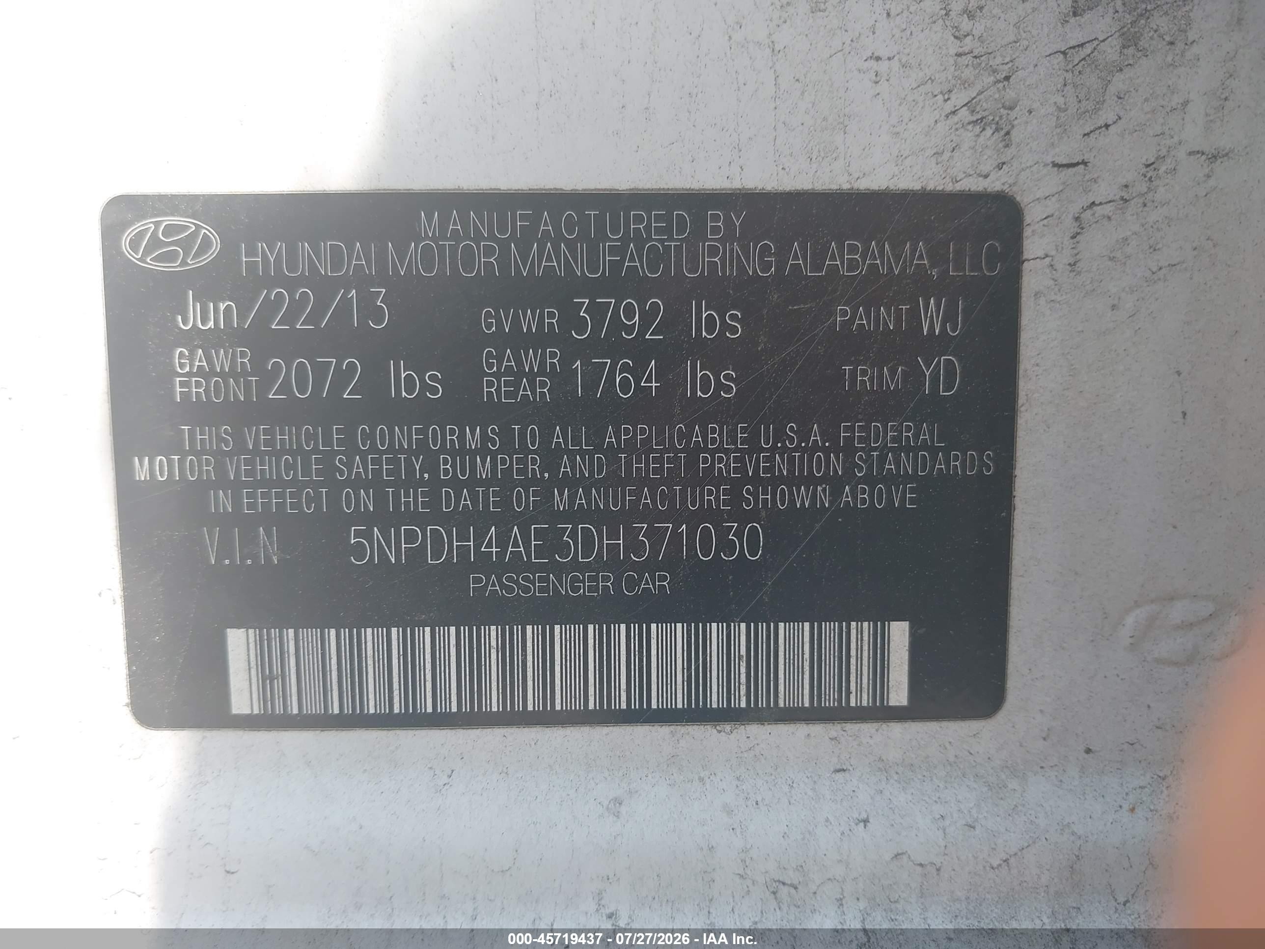 2013 Hyundai Elantra Gls White vin: 5NPDH4AE3DH371030