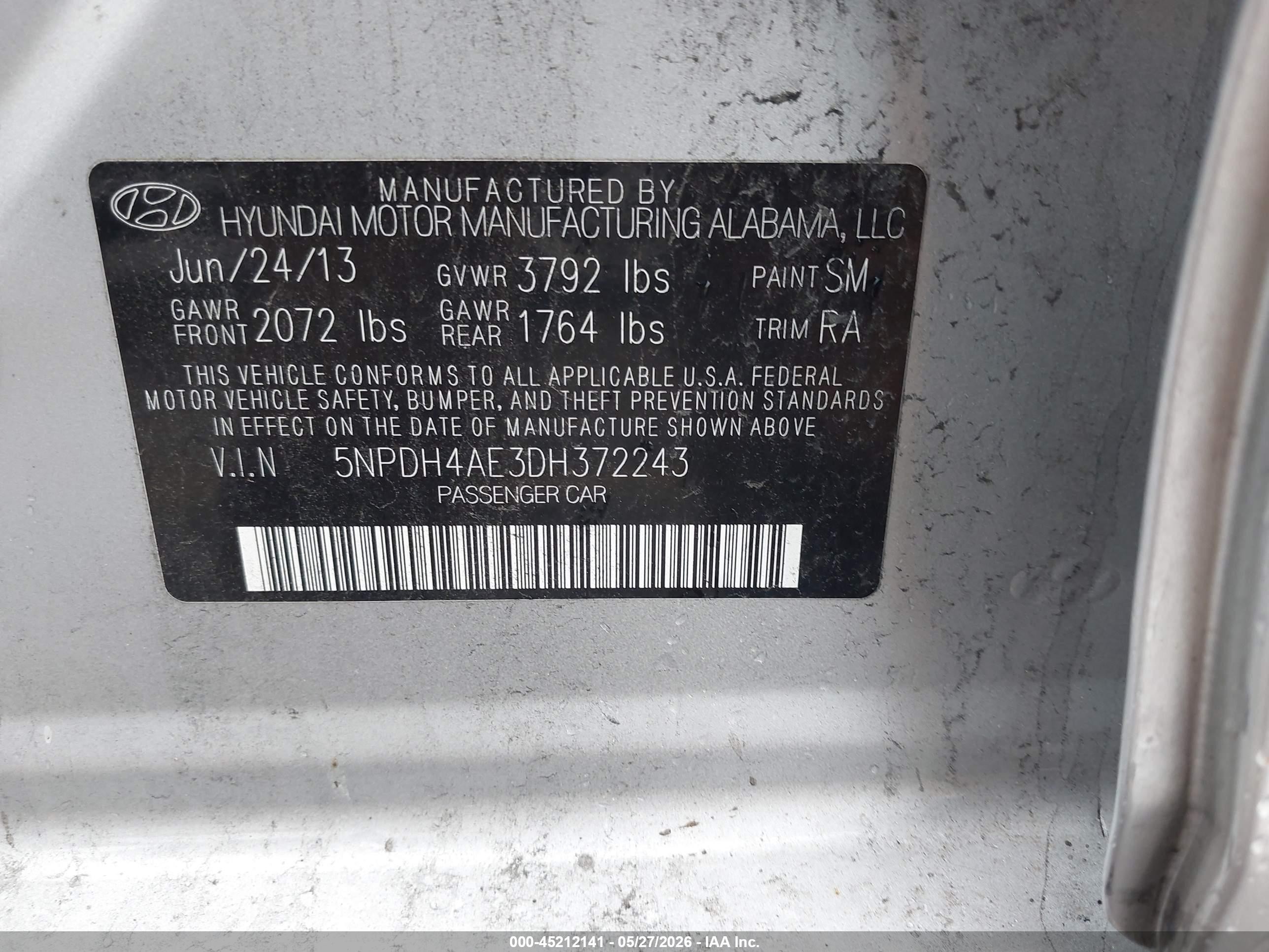 2013 Hyundai Elantra Gls Gray vin: 5NPDH4AE3DH372243