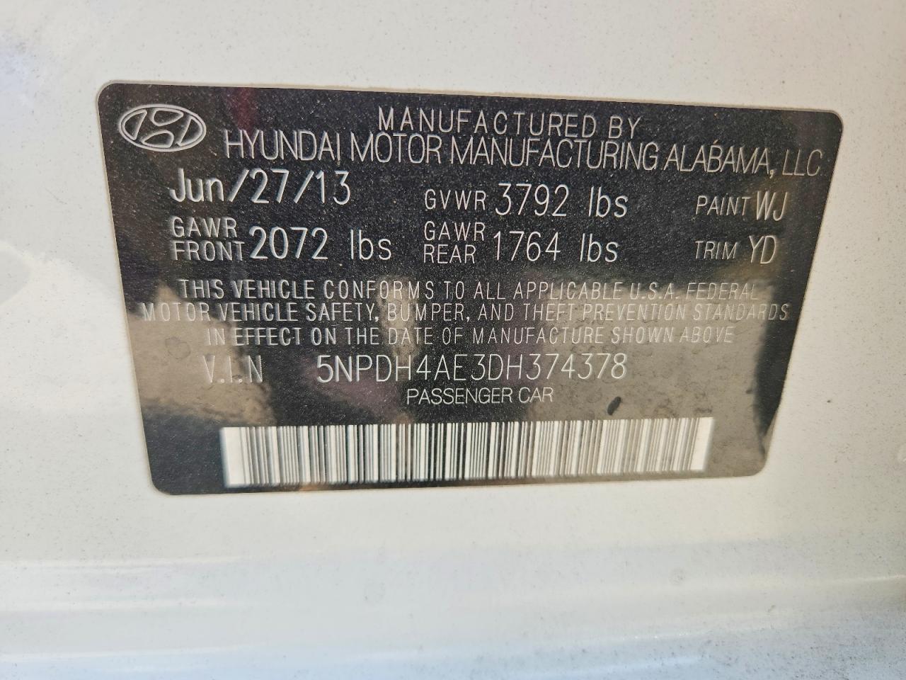 2013 Hyundai Elantra Gls Белый vin: 5NPDH4AE3DH374378