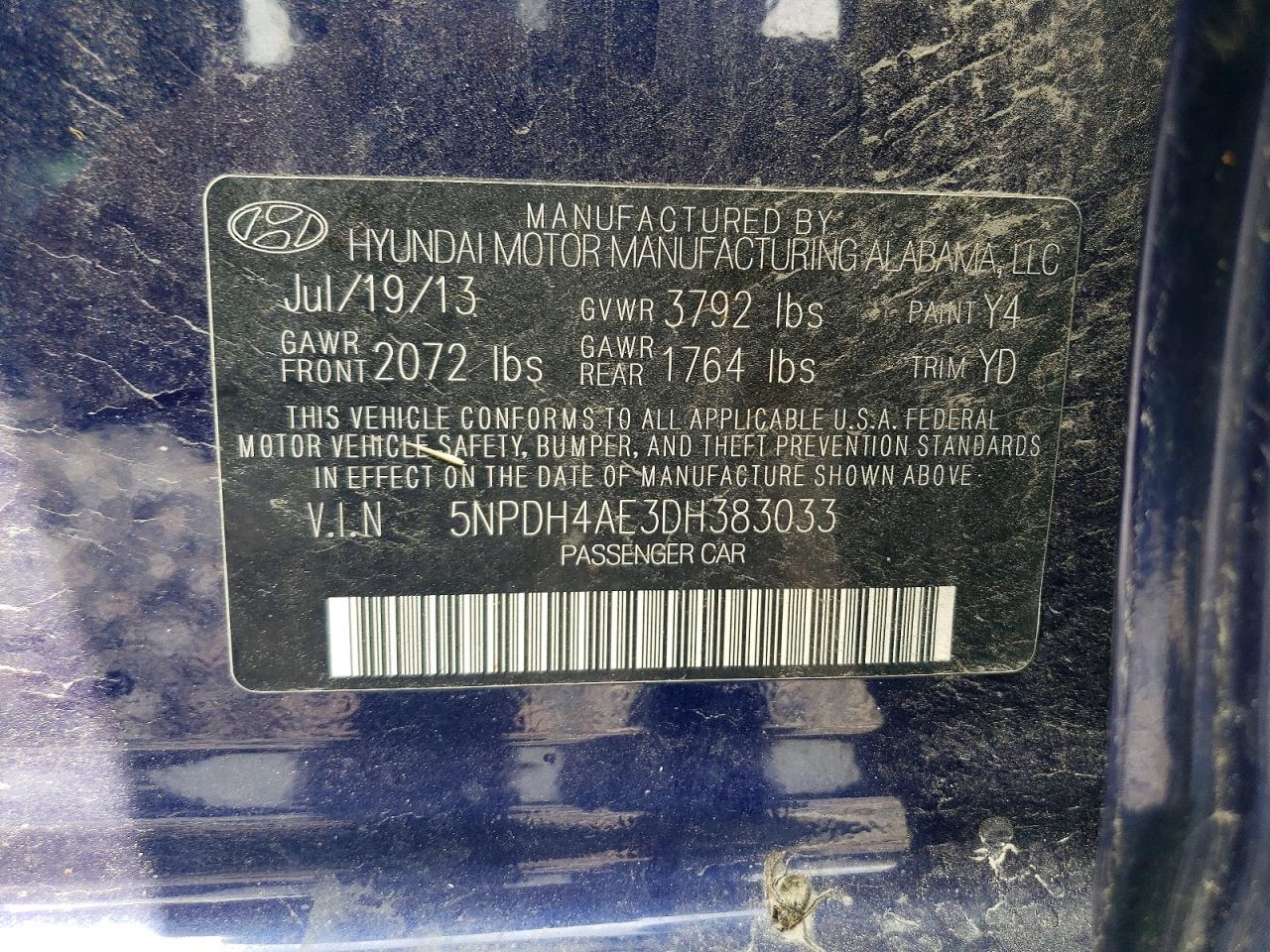 2013 Hyundai Elantra Gls Blue vin: 5NPDH4AE3DH383033