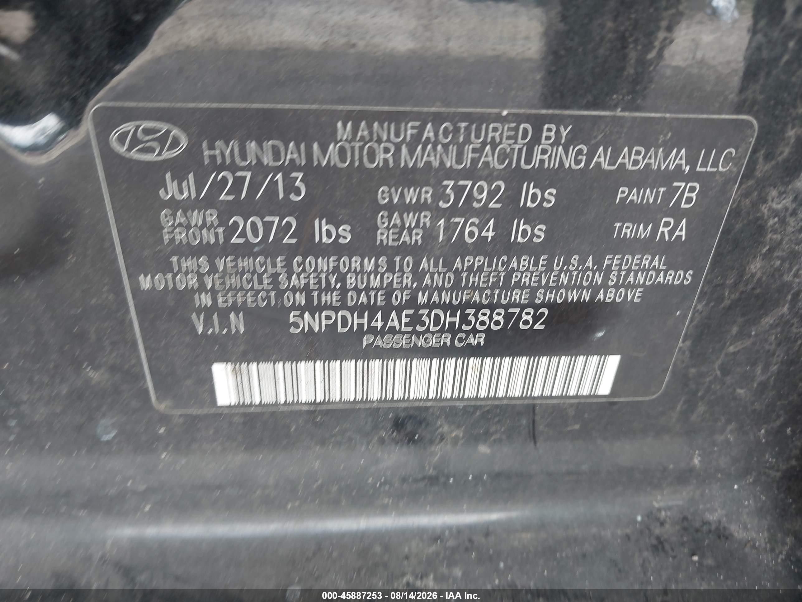 2013 Hyundai Elantra Gls Черный vin: 5NPDH4AE3DH388782