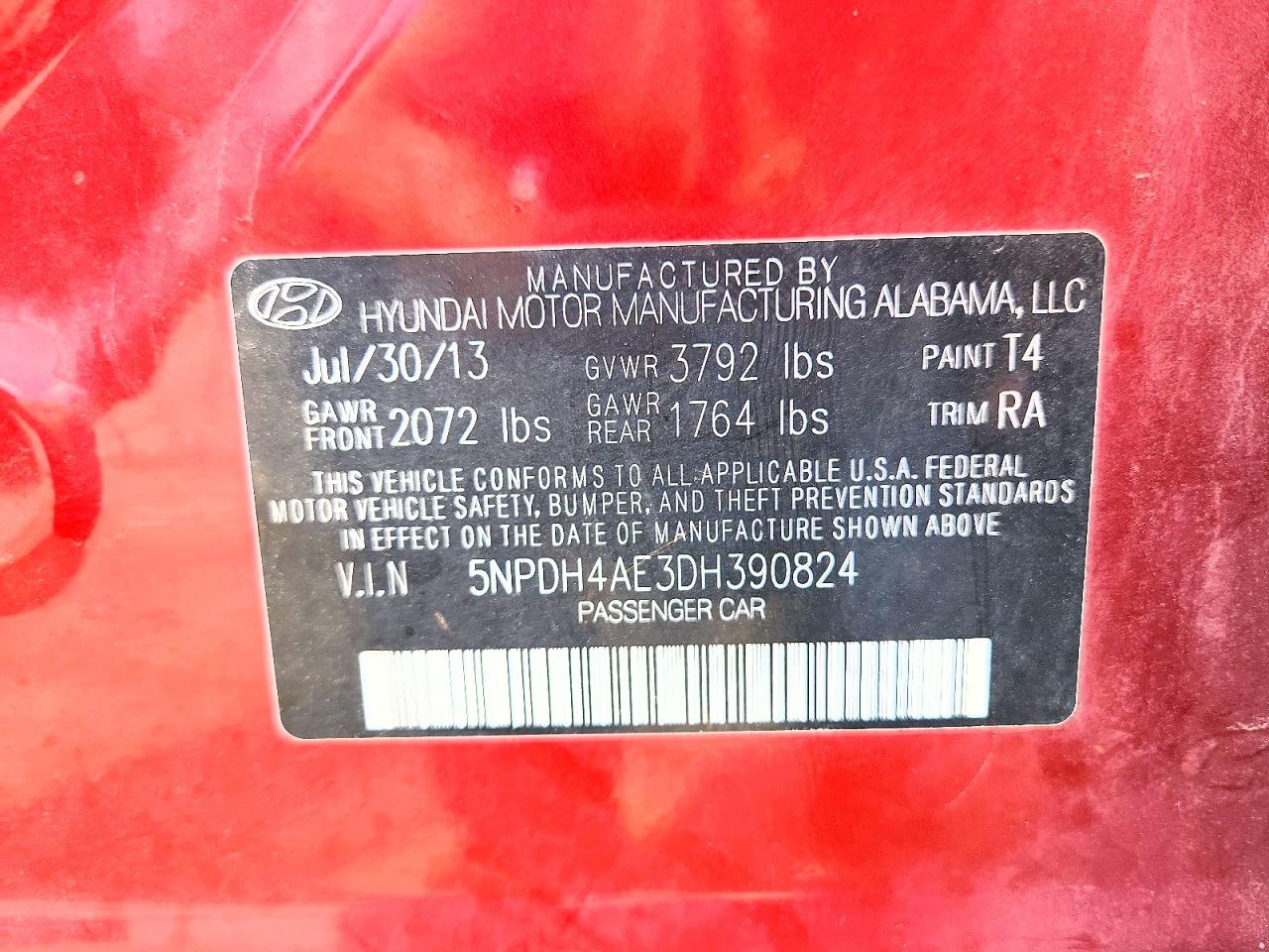 2013 Hyundai Elantra Gls Red vin: 5NPDH4AE3DH390824