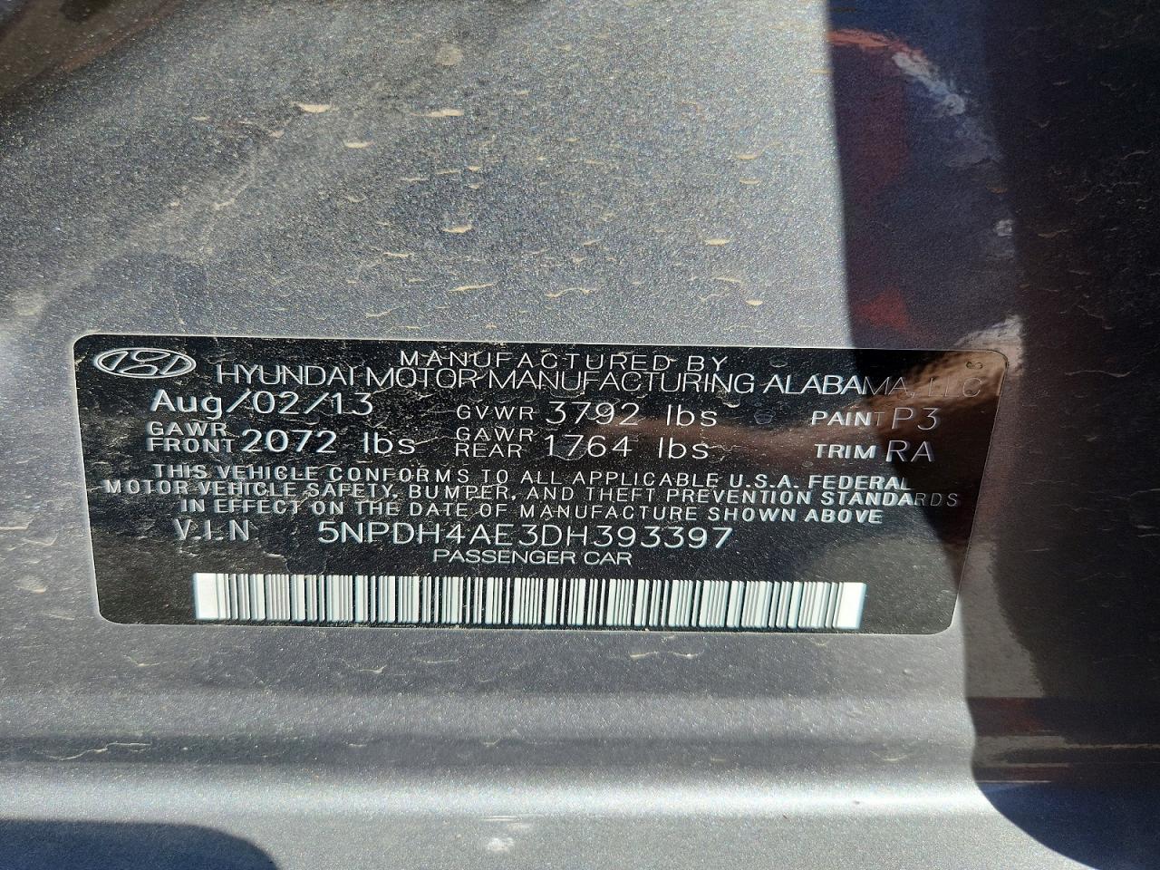 2013 Hyundai Elantra Gls Gray vin: 5NPDH4AE3DH393397