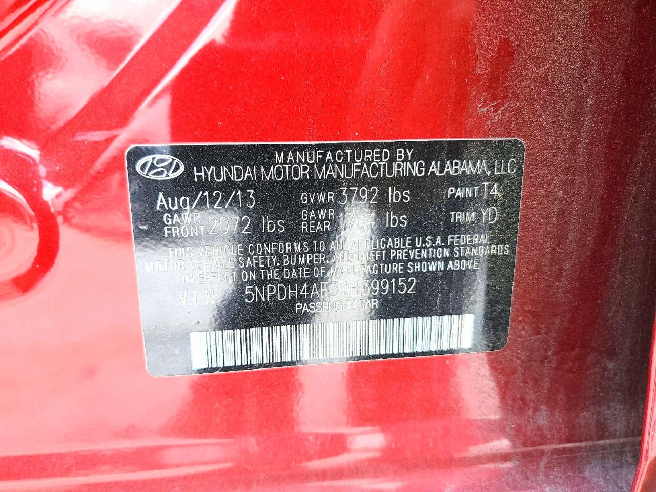 2013 Hyundai Elantra Limited Red vin: 5NPDH4AE3DH399152