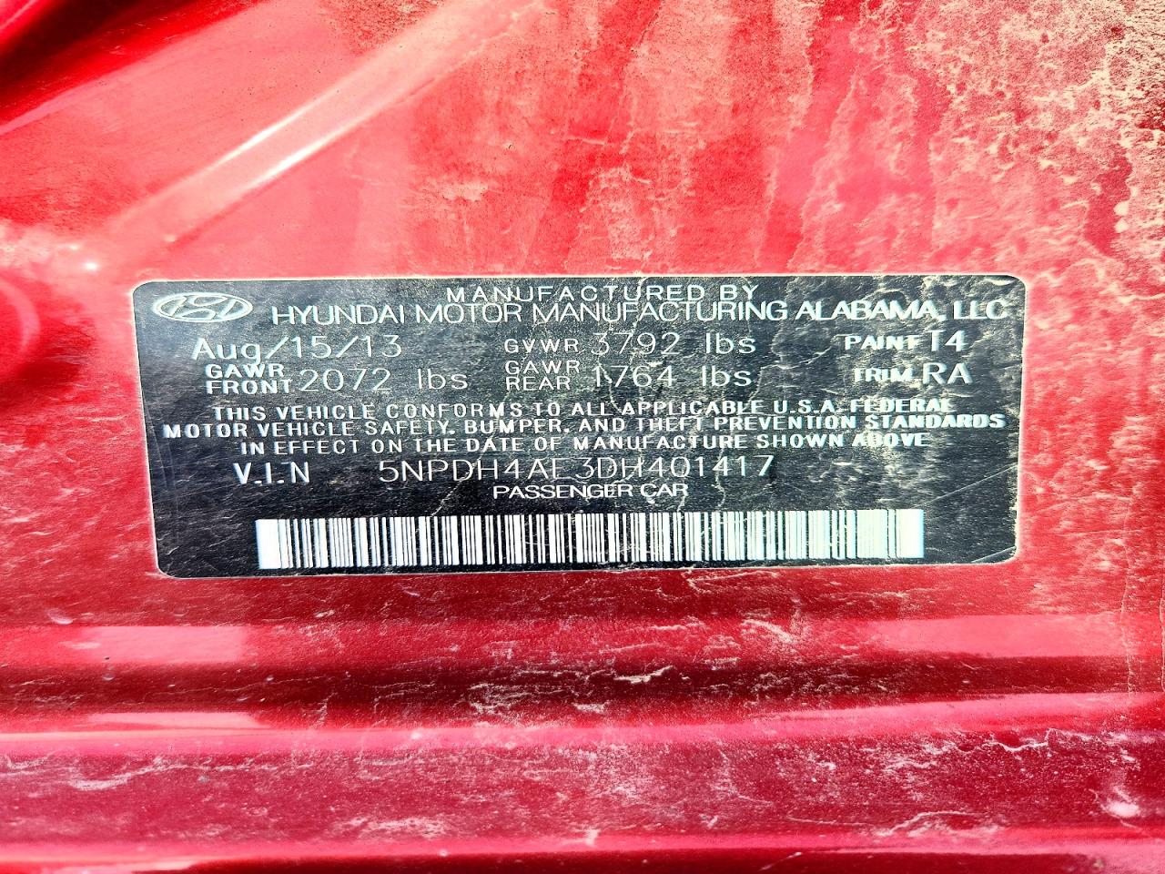 2013 Hyundai Elantra Gls Red vin: 5NPDH4AE3DH401417