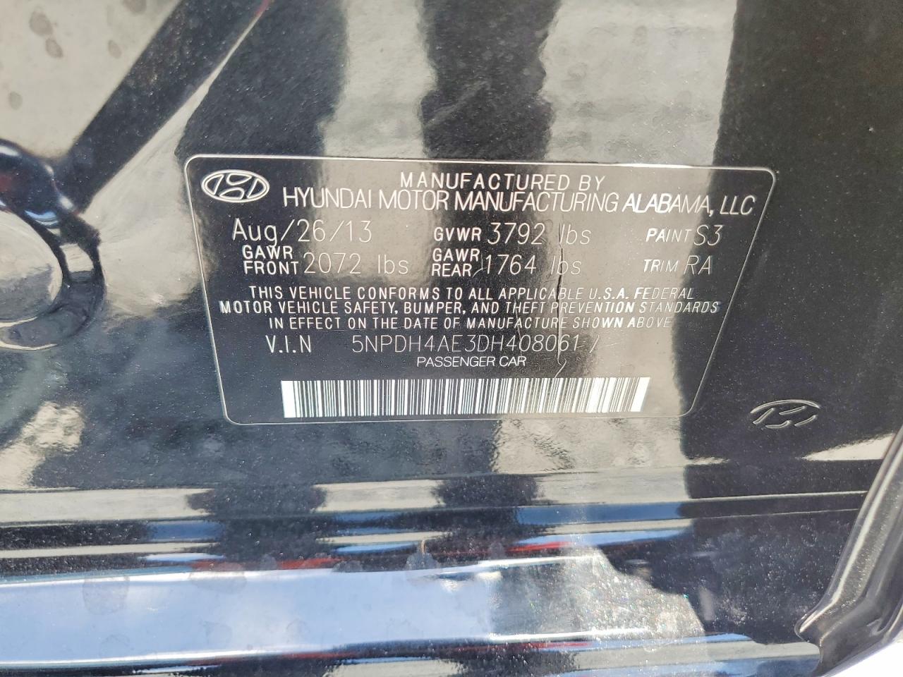 2013 Hyundai Elantra Gls Black vin: 5NPDH4AE3DH408061