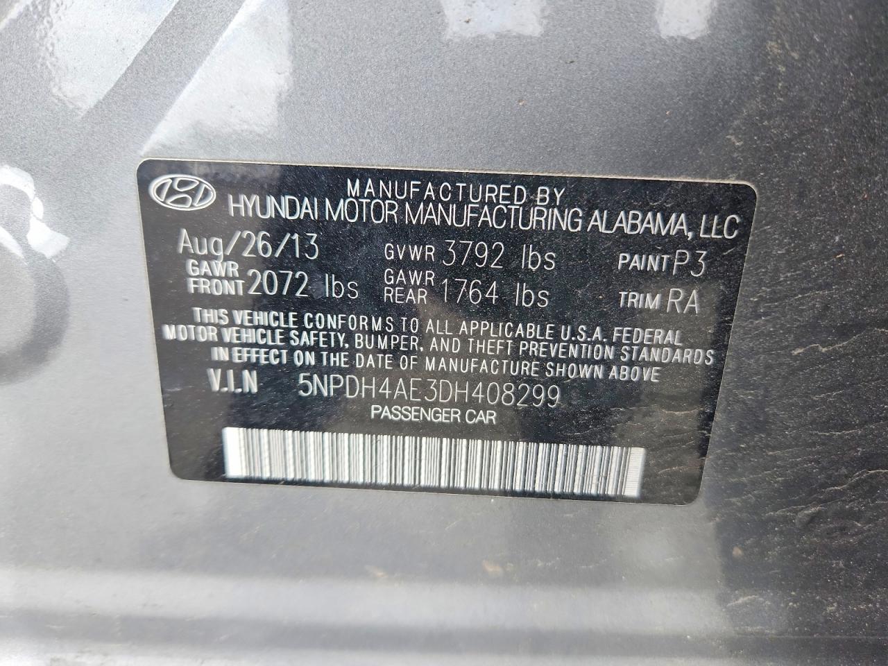2013 Hyundai Elantra Limited Gray vin: 5NPDH4AE3DH408299