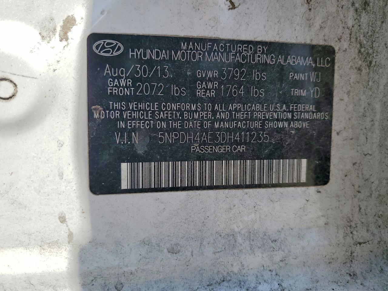 2013 Hyundai Elantra Gls Белый vin: 5NPDH4AE3DH411235