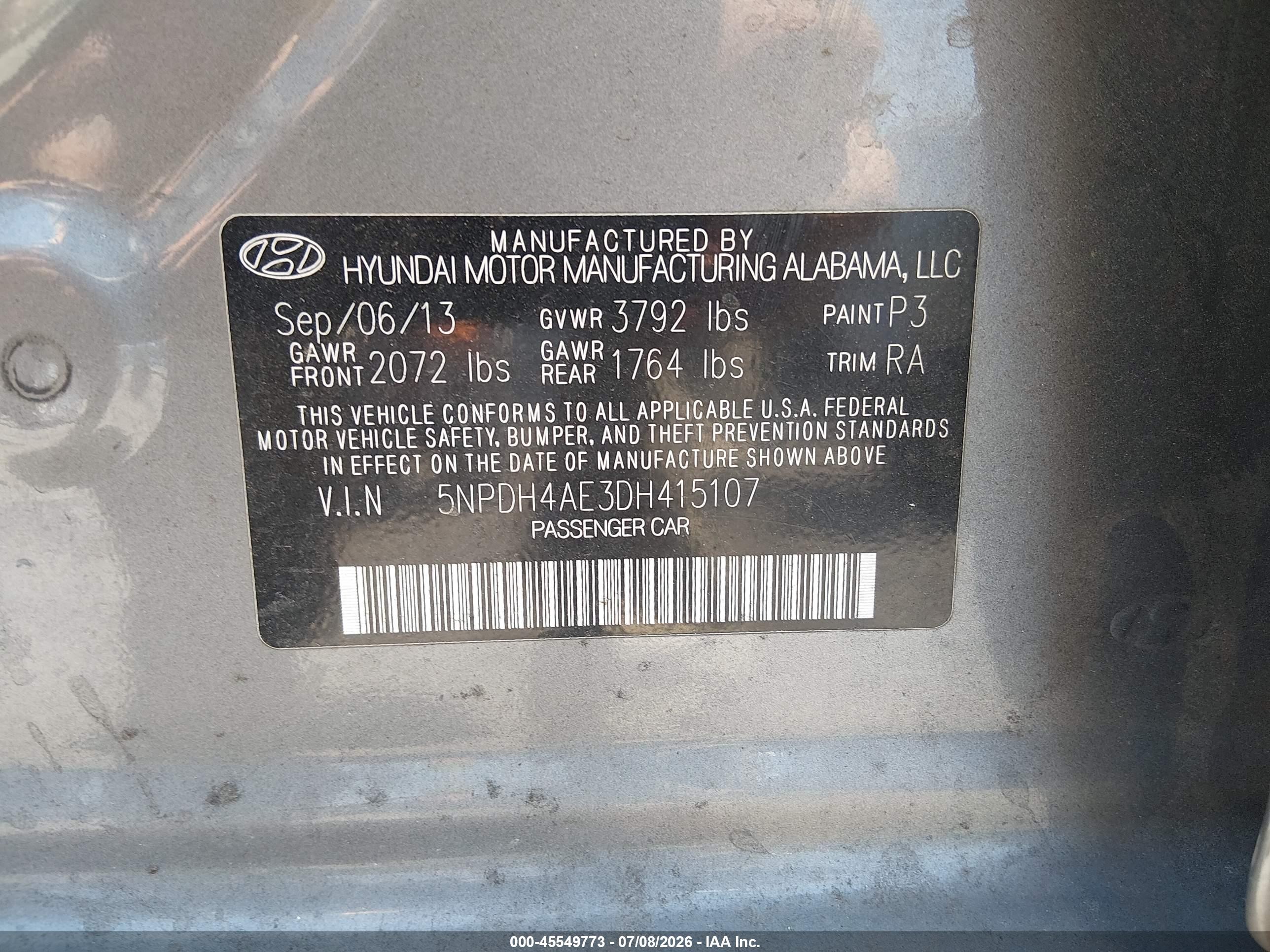 2013 Hyundai Elantra Gls Gray vin: 5NPDH4AE3DH415107
