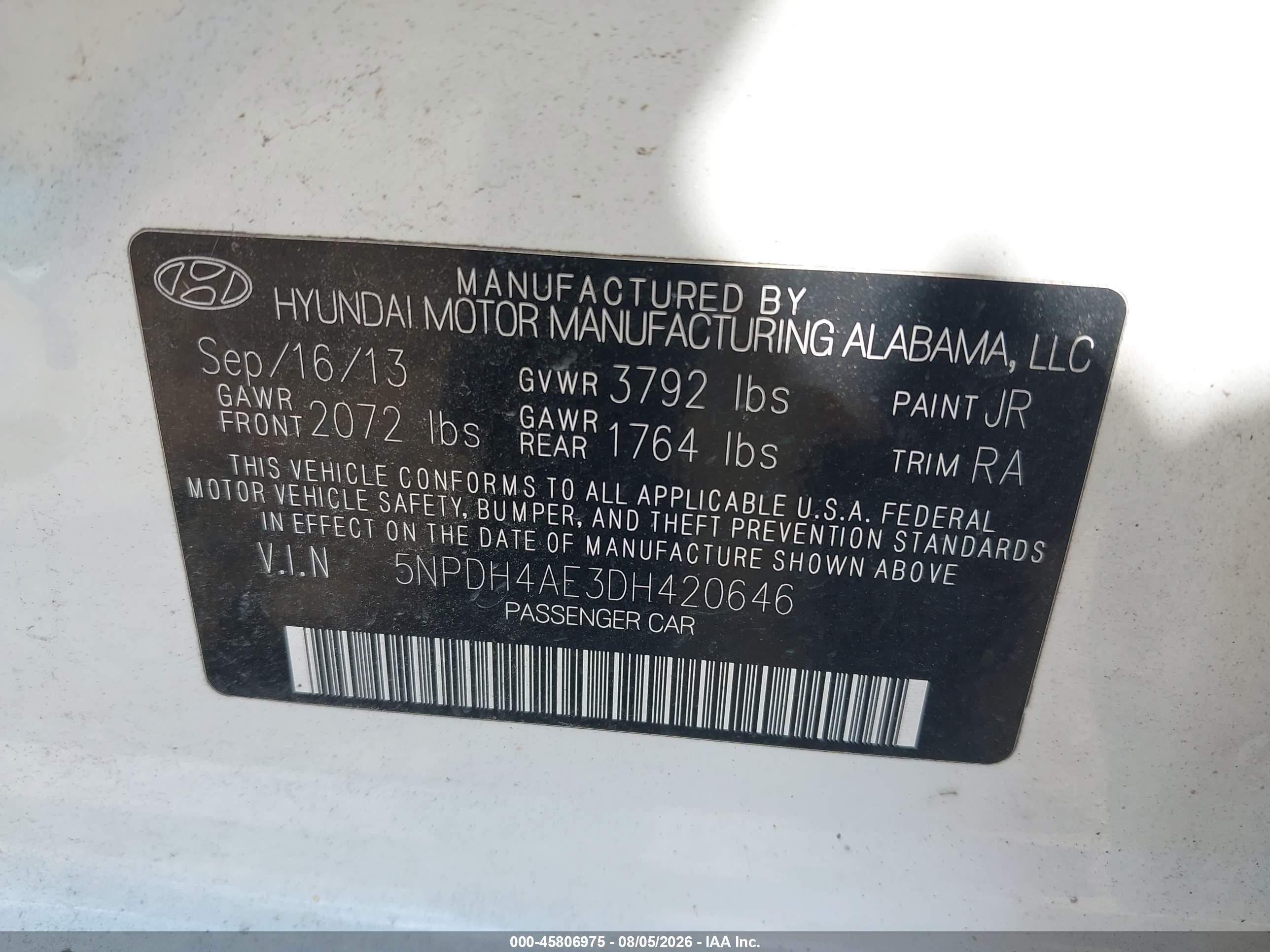2013 Hyundai Elantra Gls Белый vin: 5NPDH4AE3DH420646
