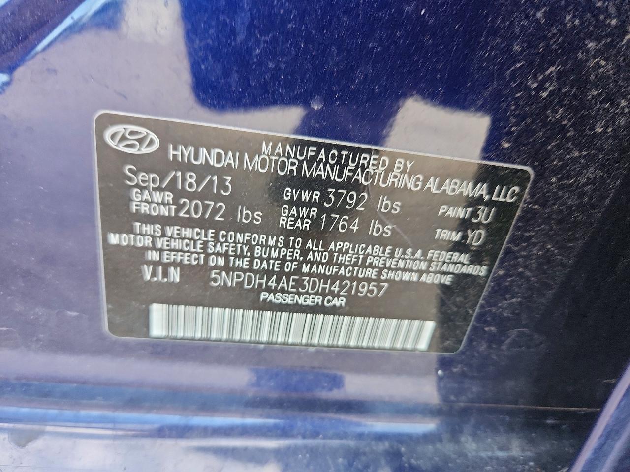2013 Hyundai Elantra Gls Blue vin: 5NPDH4AE3DH421957